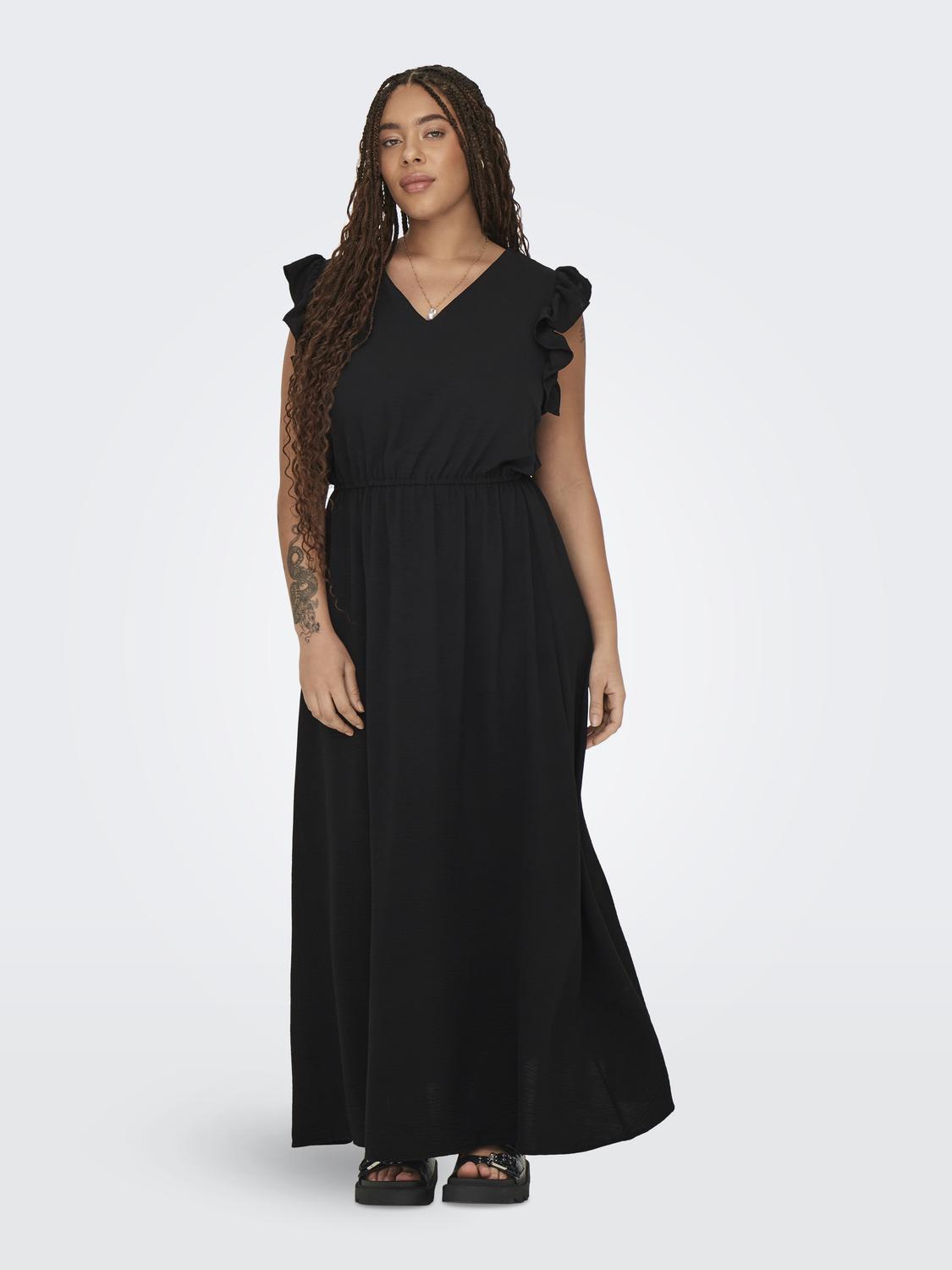 Carmakoma CARMETTA LIFE S/L LONG DRESS WVN Zwart - OAK Fashion Noordwolde