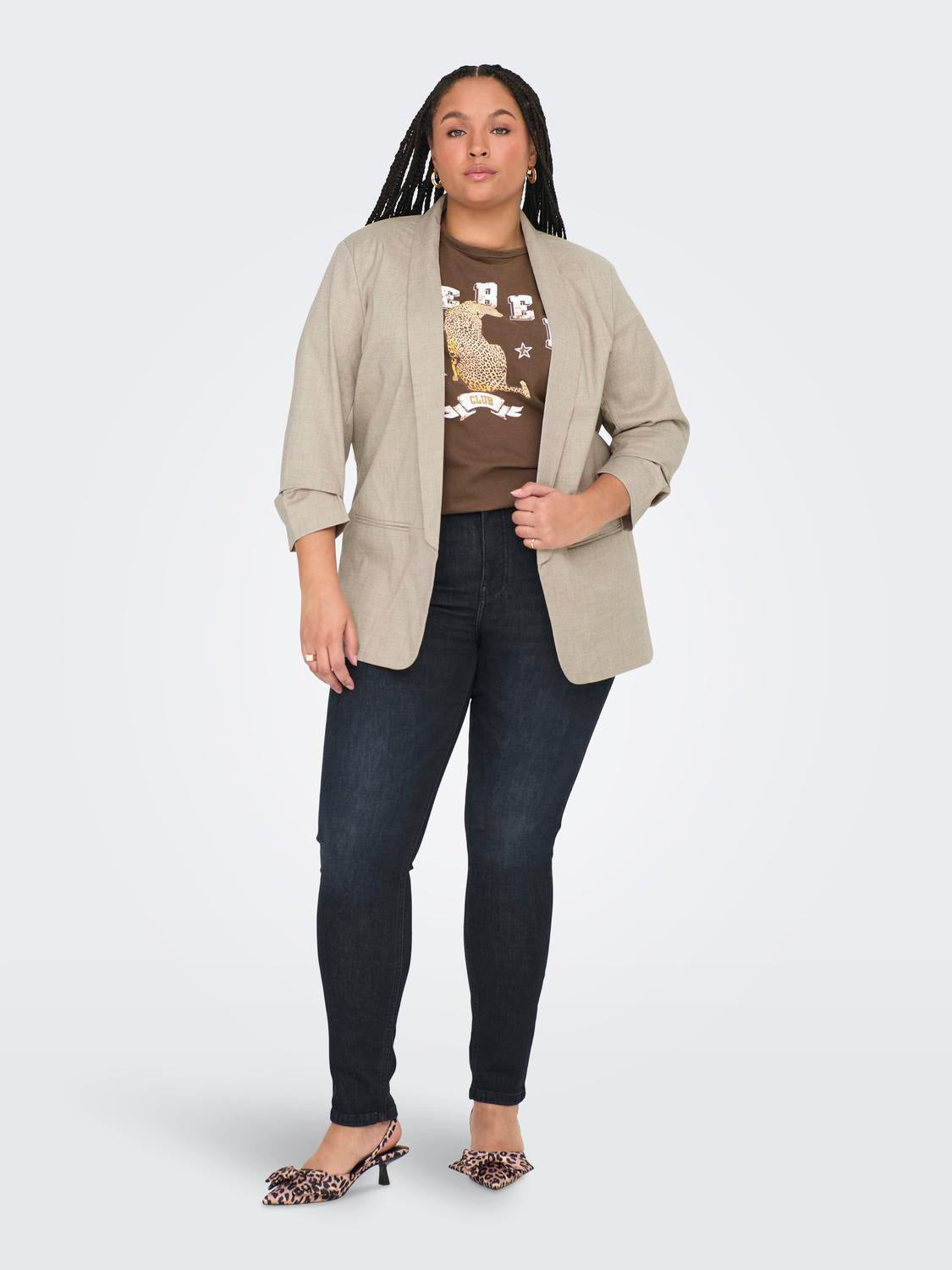 Carmakoma CARELLY 3/4 LIFE BLAZER TLR NOOS Grijs - OAK Fashion Noordwolde