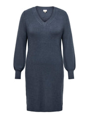 Carmakoma CARKATIA LS V-NECK DRESS KNT NOOS Blauw - OAK Fashion Noordwolde