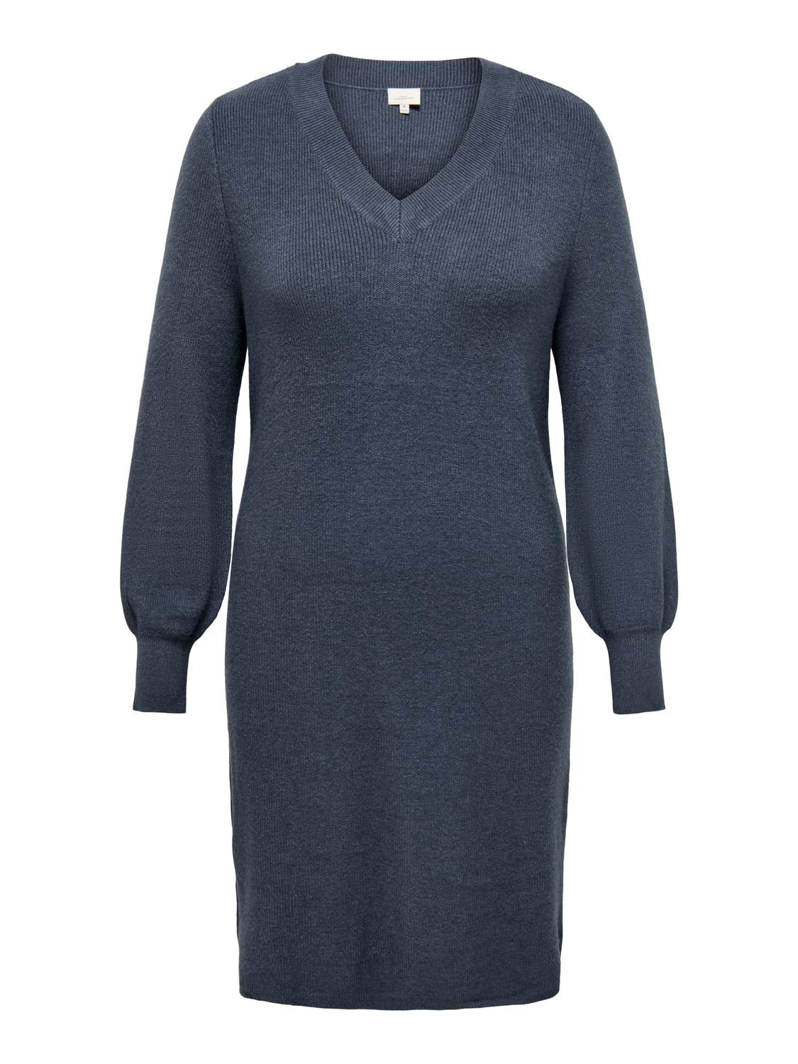 Carmakoma CARKATIA LS V-NECK DRESS KNT NOOS Blauw - OAK Fashion Noordwolde