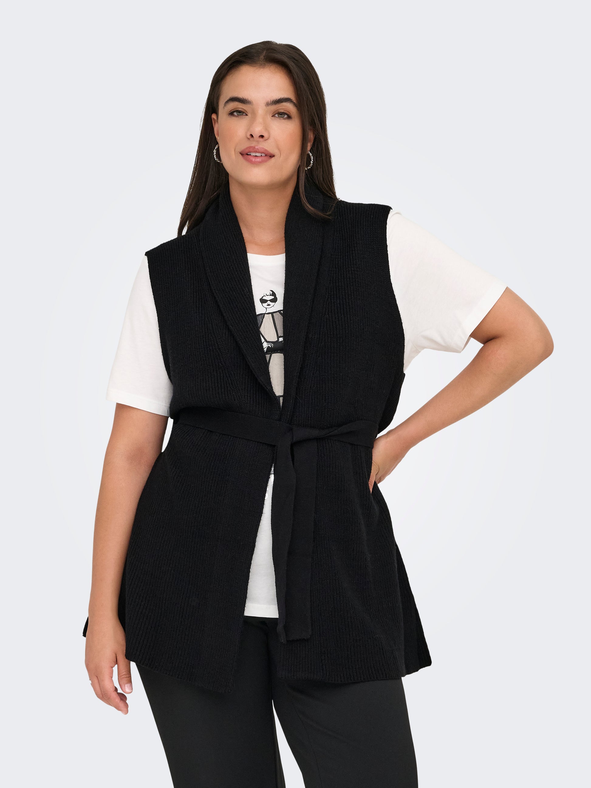 Carmakoma CARKATIA SL RIB WRAP VEST KNT Zwart - OAK Fashion Noordwolde