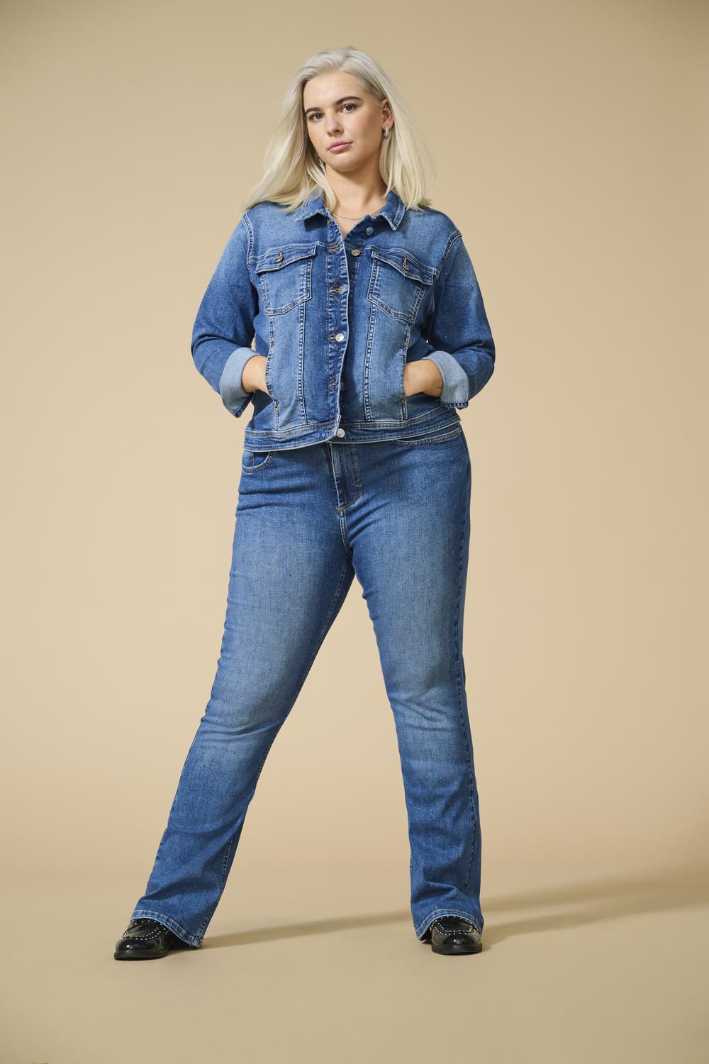 Carmakoma CARWILLY HW FLARED RHINESTONE DNM Blauw - OAK Fashion Noordwolde