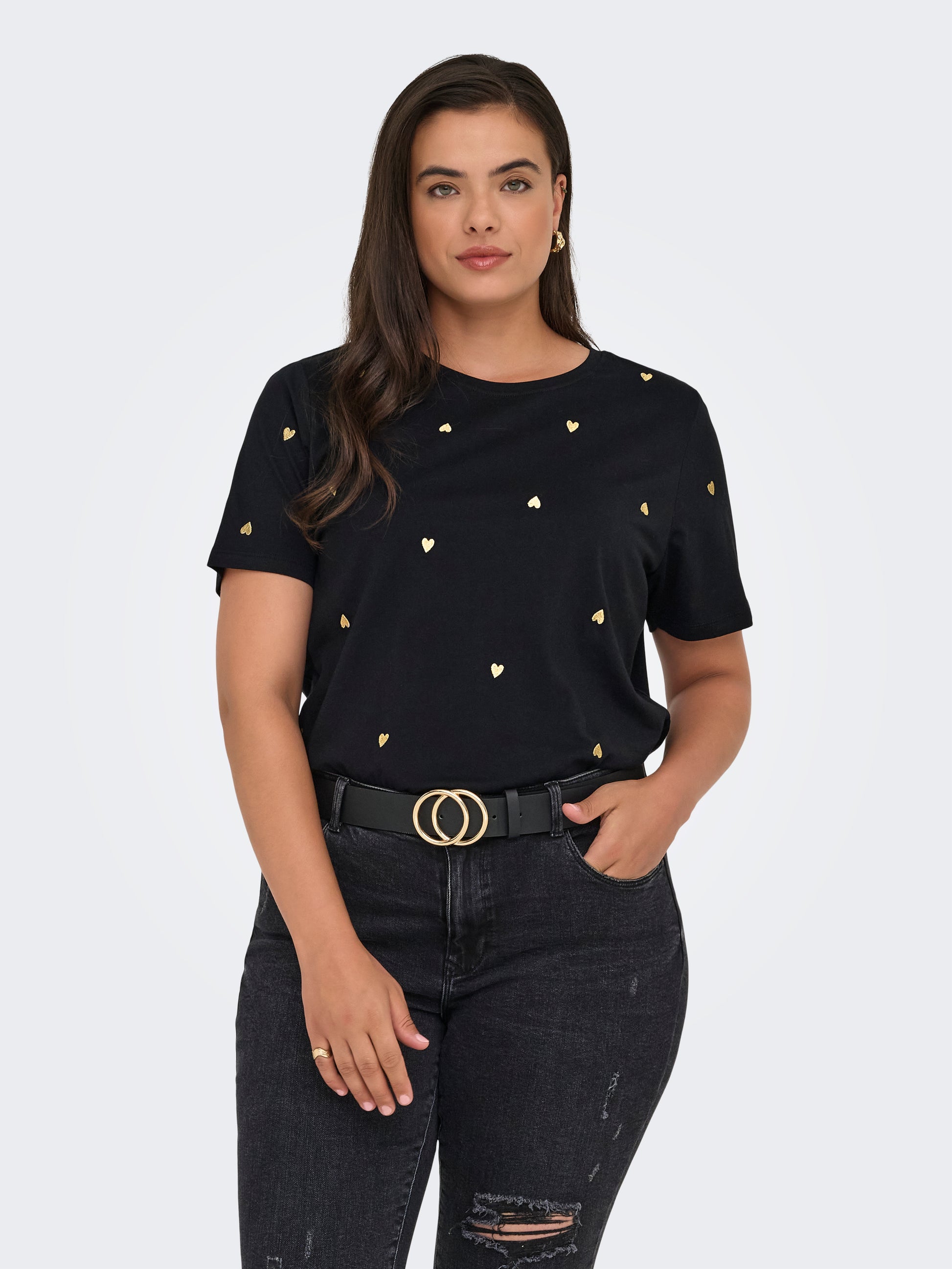 Carmakoma CARKITA LIFE SS JEANS TEE JRS Zwart - OAK Fashion Noordwolde