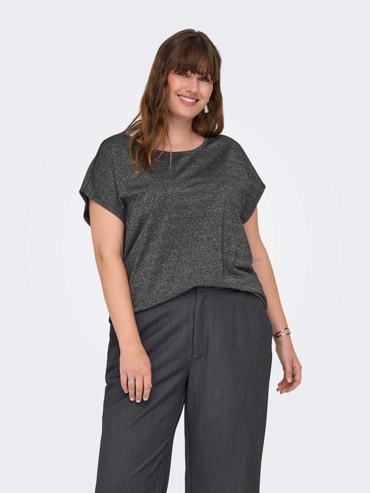 Carmakoma CARMOSTER GLITTER S/S TOP JRS NOOS Zwart - OAK Fashion Noordwolde