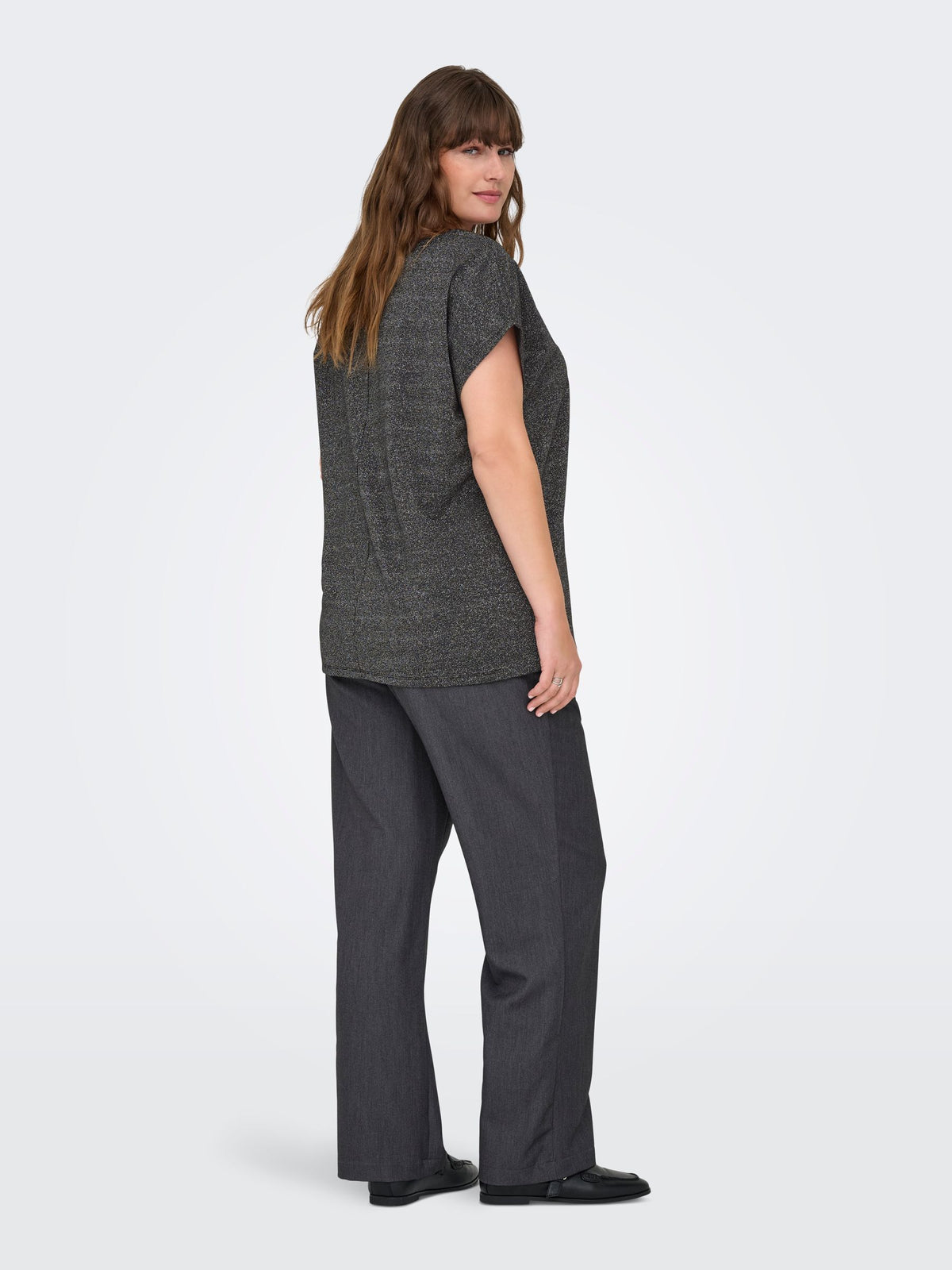 Carmakoma CARMOSTER GLITTER S/S TOP JRS NOOS Zwart - OAK Fashion Noordwolde