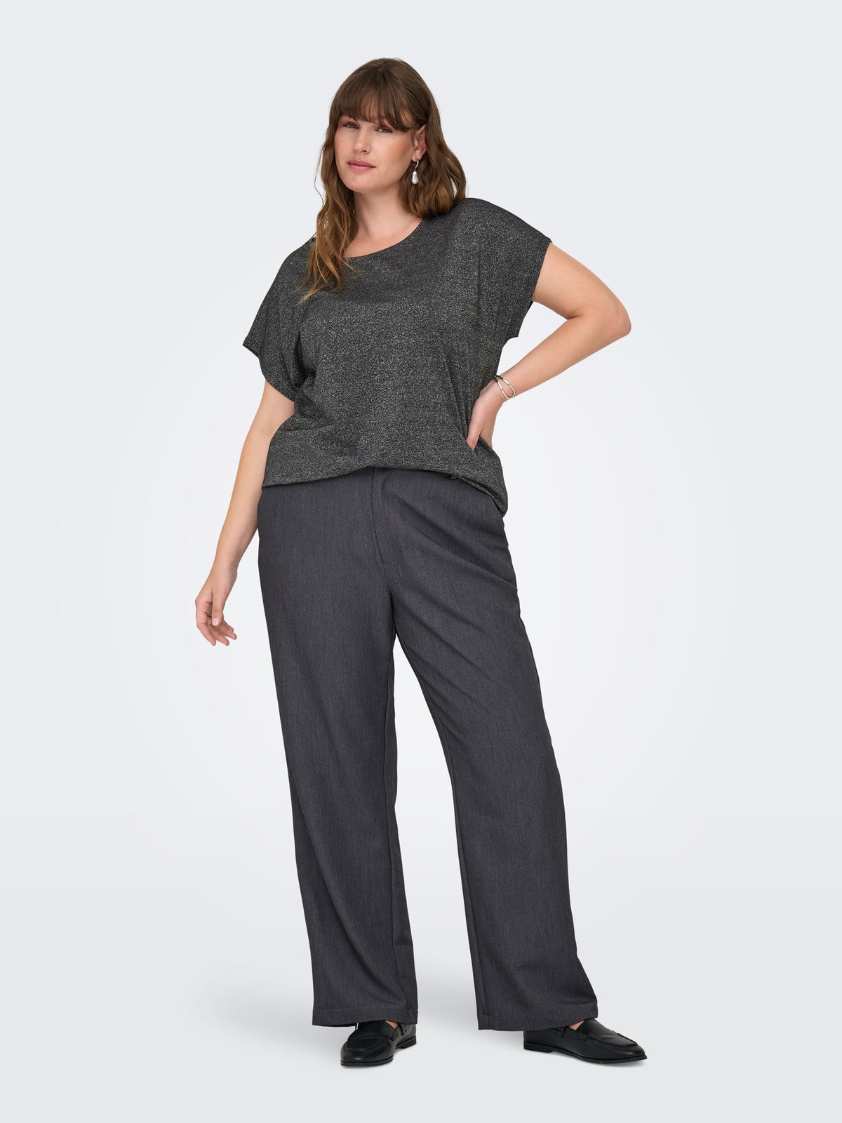 Carmakoma CARMOSTER GLITTER S/S TOP JRS NOOS Zwart - OAK Fashion Noordwolde