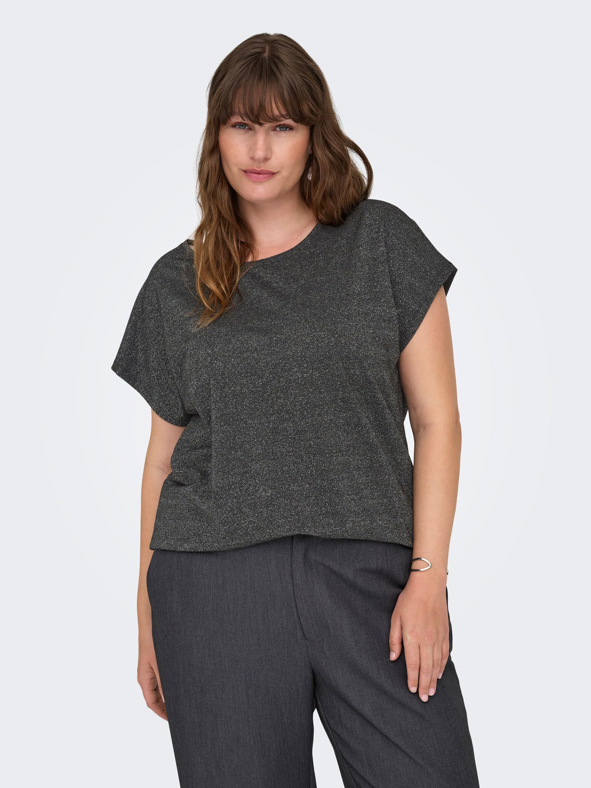 Carmakoma CARMOSTER GLITTER S/S TOP JRS NOOS Zwart - OAK Fashion Noordwolde