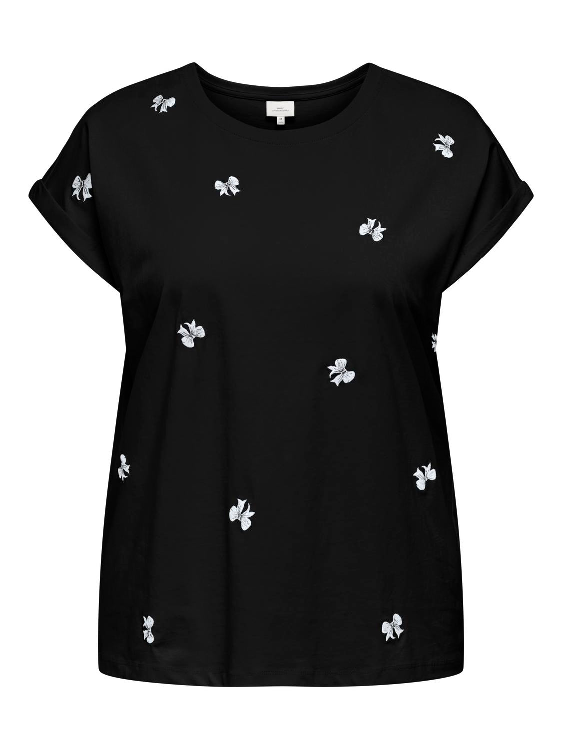 Carmakoma CARMILDA S/S O-NECK AO EMB TOP JRS Zwart - OAK Fashion Noordwolde