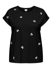 Carmakoma CARMILDA S/S O-NECK AO EMB TOP JRS Zwart - OAK Fashion Noordwolde