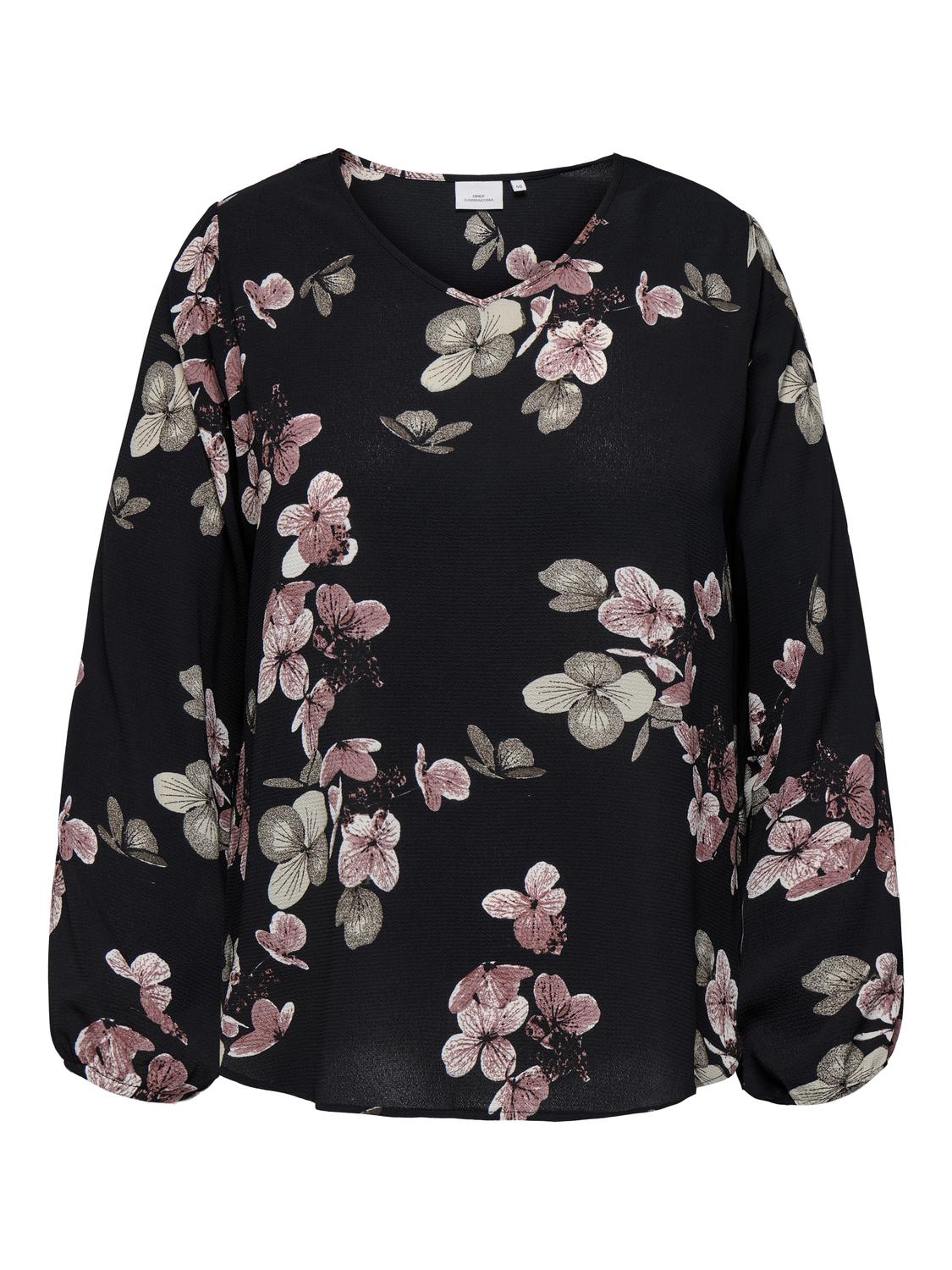 Carmakoma CARVICA LIFE L/S V-NECK TOP WVN NOOS Zwart - OAK Fashion Noordwolde