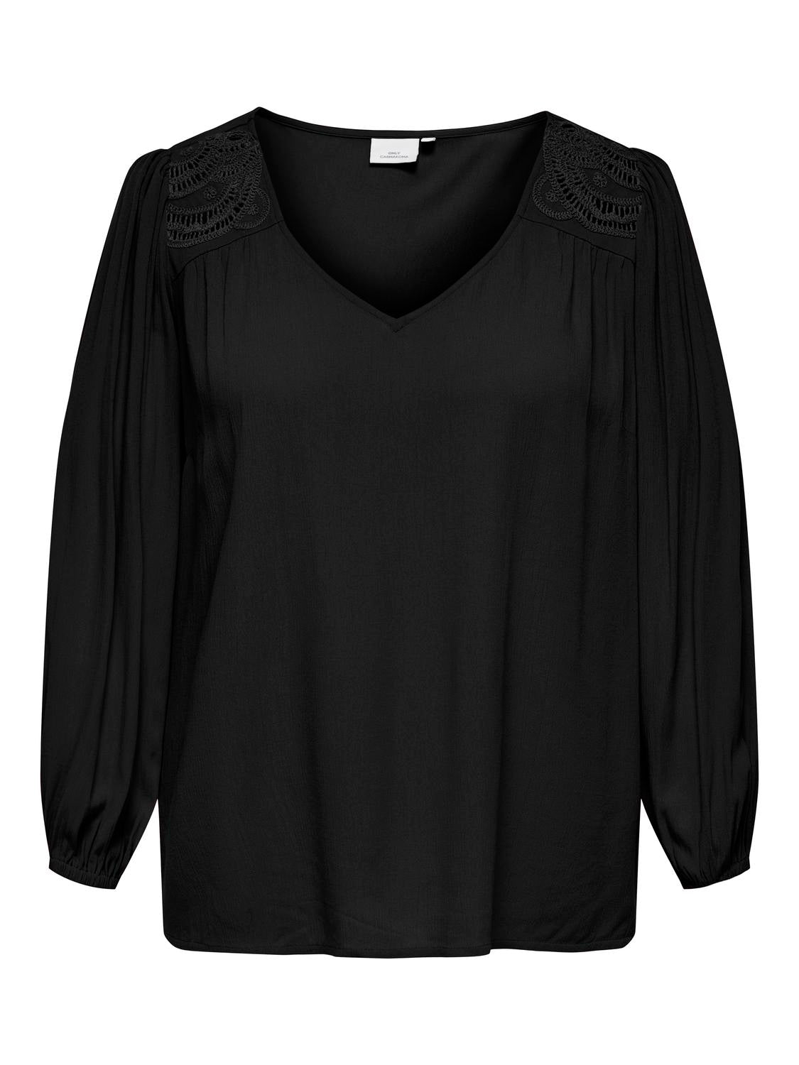 Carmakoma CARSELASI LIFE LS V-NECK TOP WVN Zwart - OAK Fashion Noordwolde