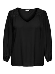 Carmakoma CARSELASI LIFE LS V-NECK TOP WVN Zwart - OAK Fashion Noordwolde