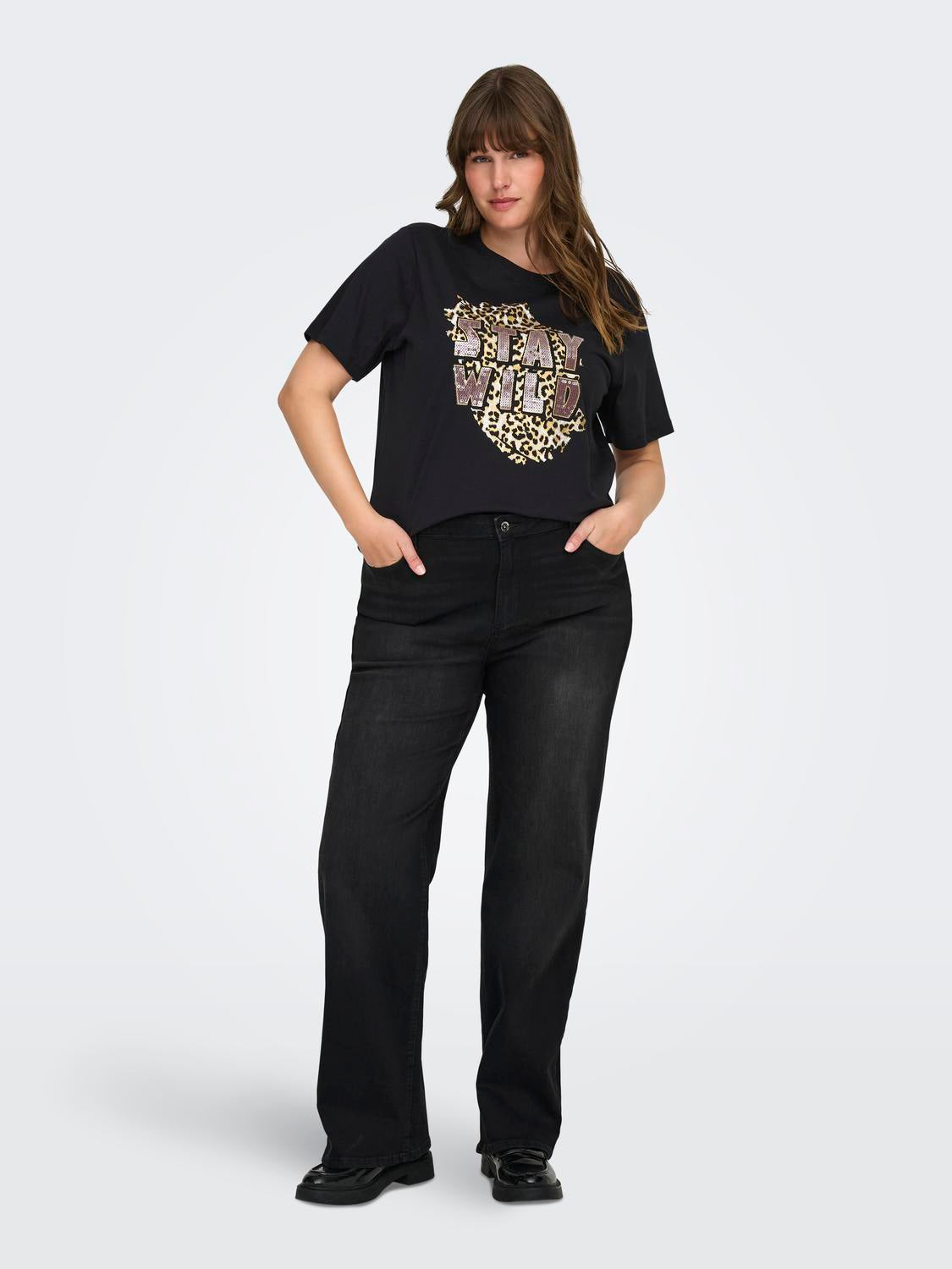 Carmakoma CARWILLY HW WIDE JEANS CRO1099 NOOS Zwart - OAK Fashion Noordwolde