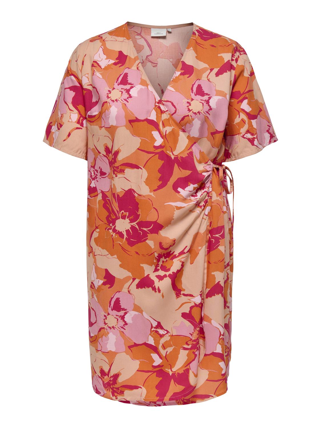 Carmakoma CARHELEN LIFE 2/4 BLK WRAP DRESS AOP BS Rood - OAK Fashion Noordwolde