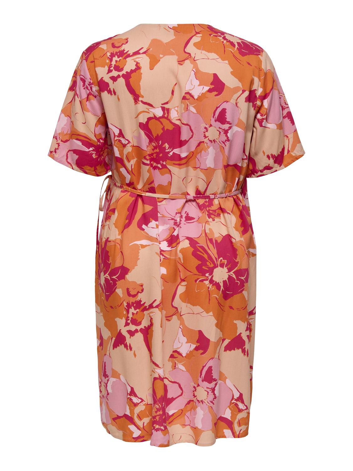 Carmakoma CARHELEN LIFE 2/4 BLK WRAP DRESS AOP BS Rood - OAK Fashion Noordwolde