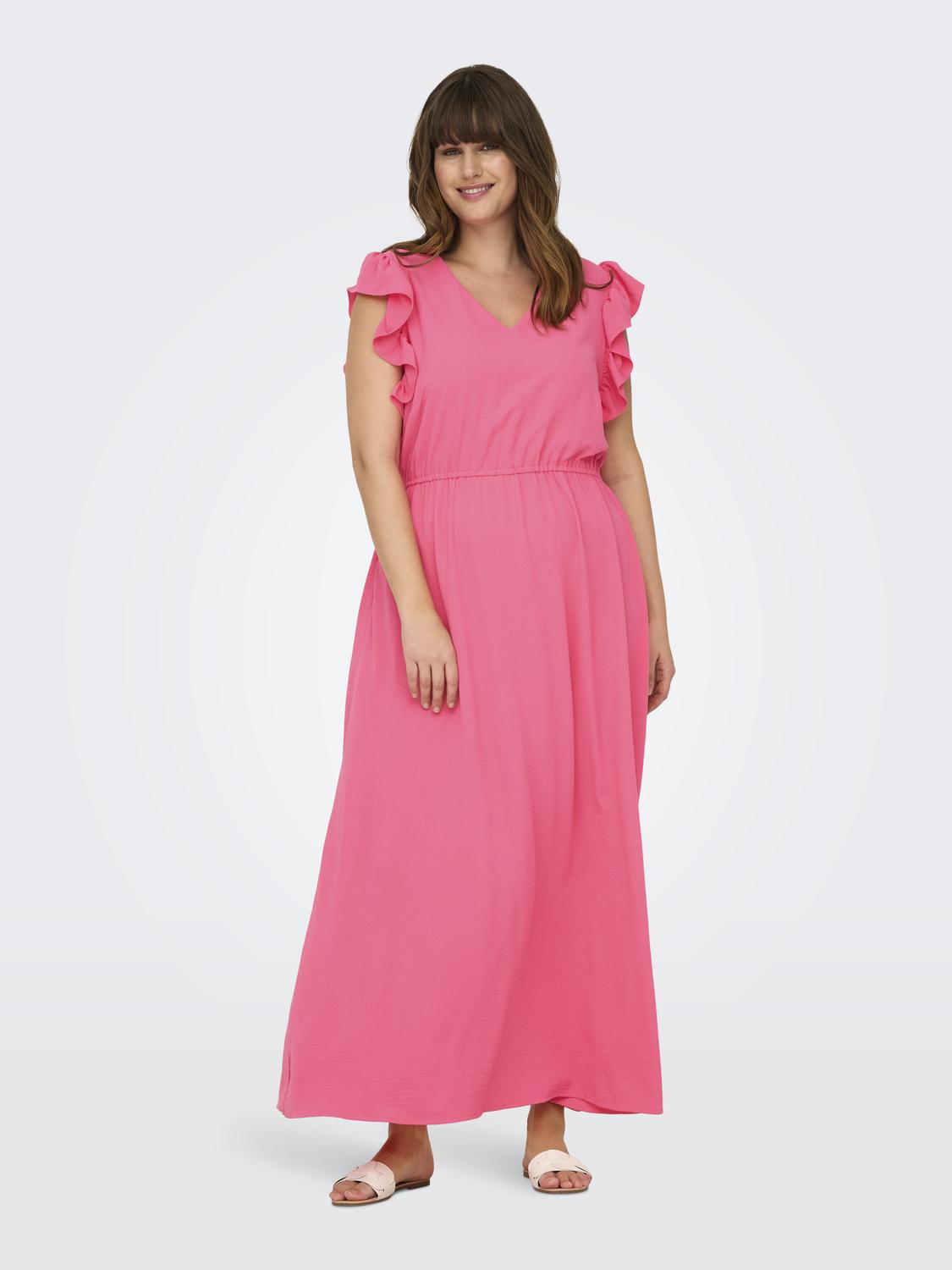 Carmakoma CARMETTA LIFE S/L LONG DRESS WVN Roze - OAK Fashion Noordwolde