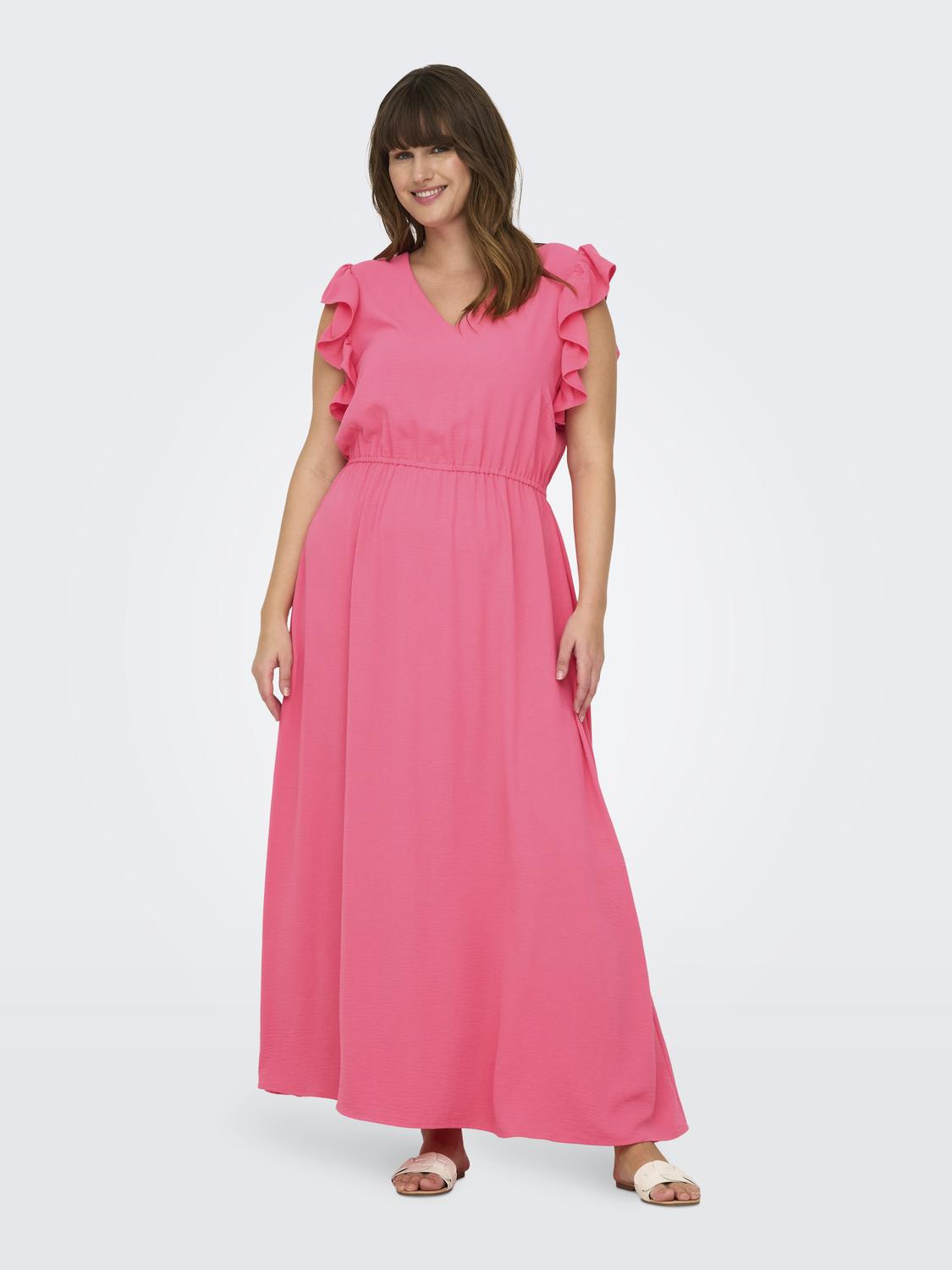 Carmakoma CARMETTA LIFE S/L LONG DRESS WVN Roze - OAK Fashion Noordwolde