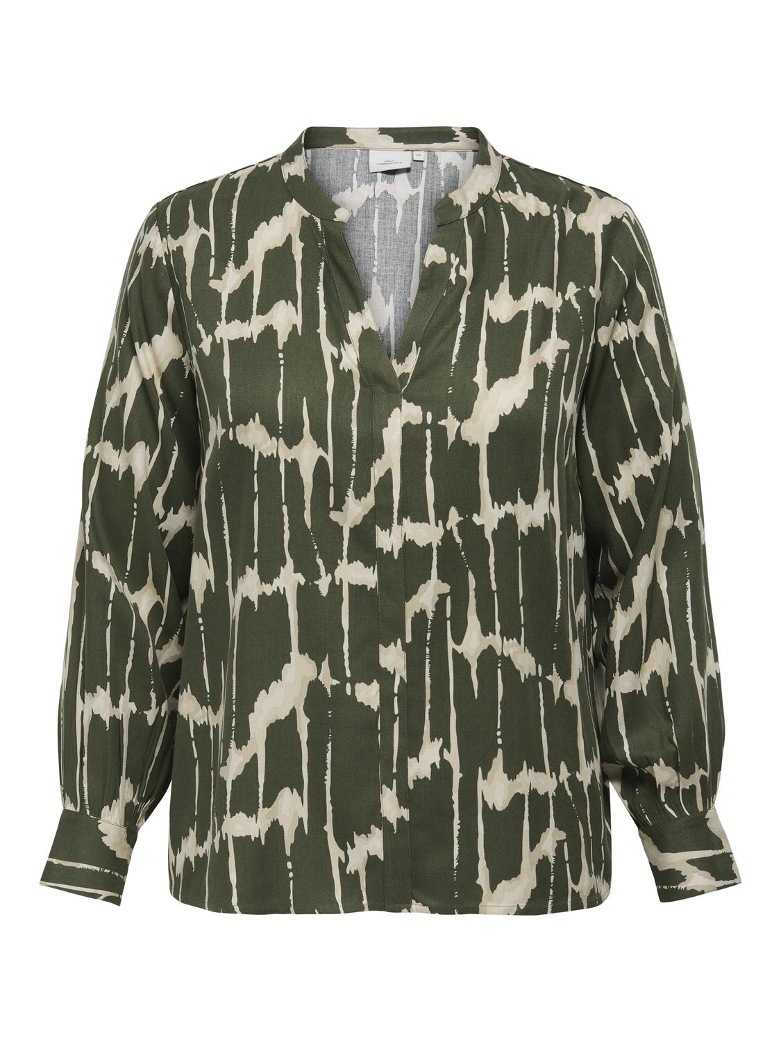 Carmakoma CARJUNIA LIFE LS V-NECK TOP AOP Groen - OAK Fashion Noordwolde