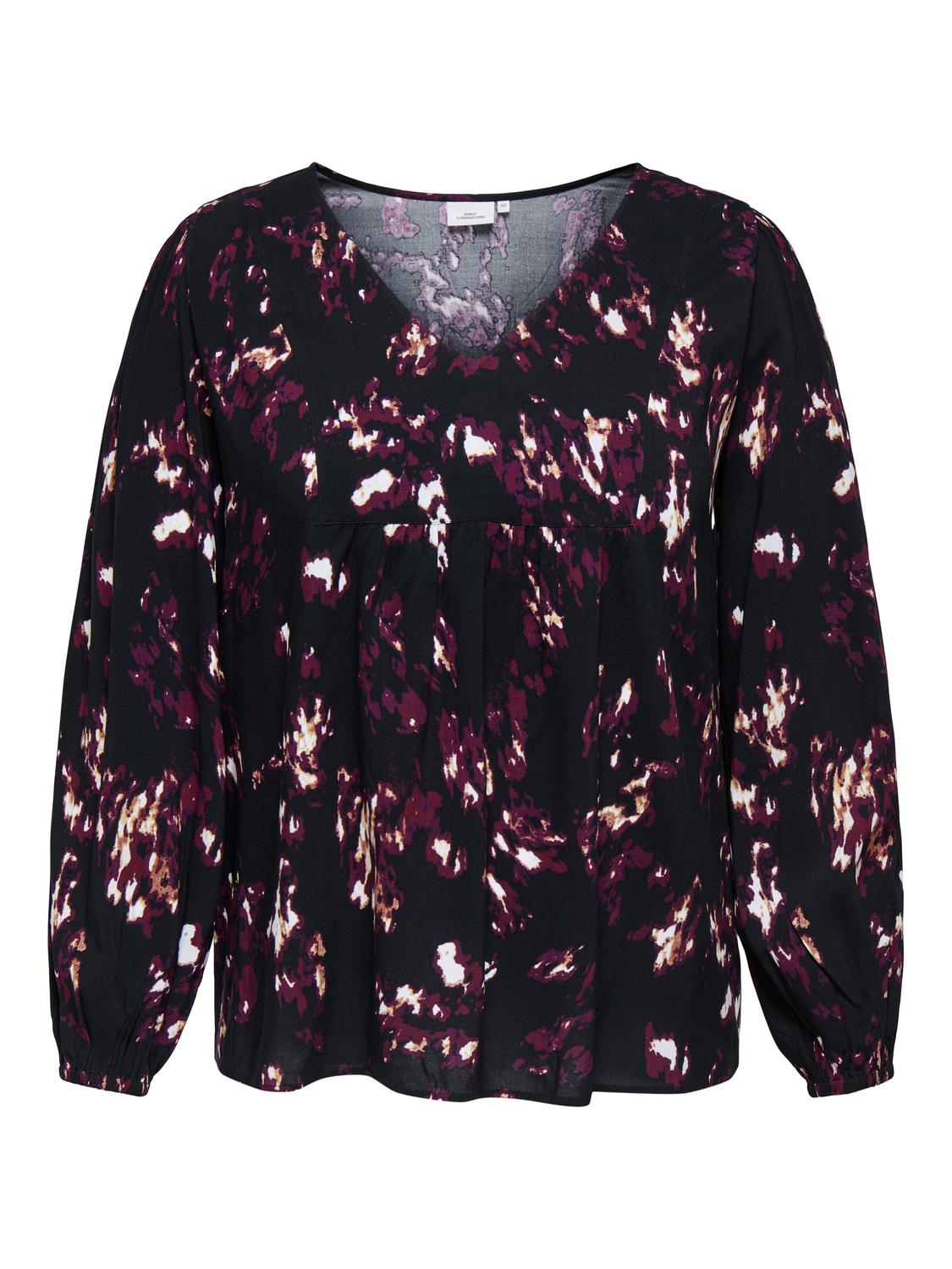 Carmakoma CARINDIGO LIFE LS V-NECK TOP AOP BF Zwart - OAK Fashion Noordwolde