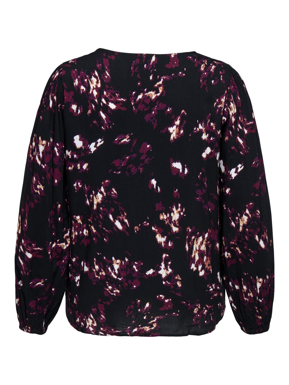 Carmakoma CARINDIGO LIFE LS V-NECK TOP AOP BF Zwart - OAK Fashion Noordwolde