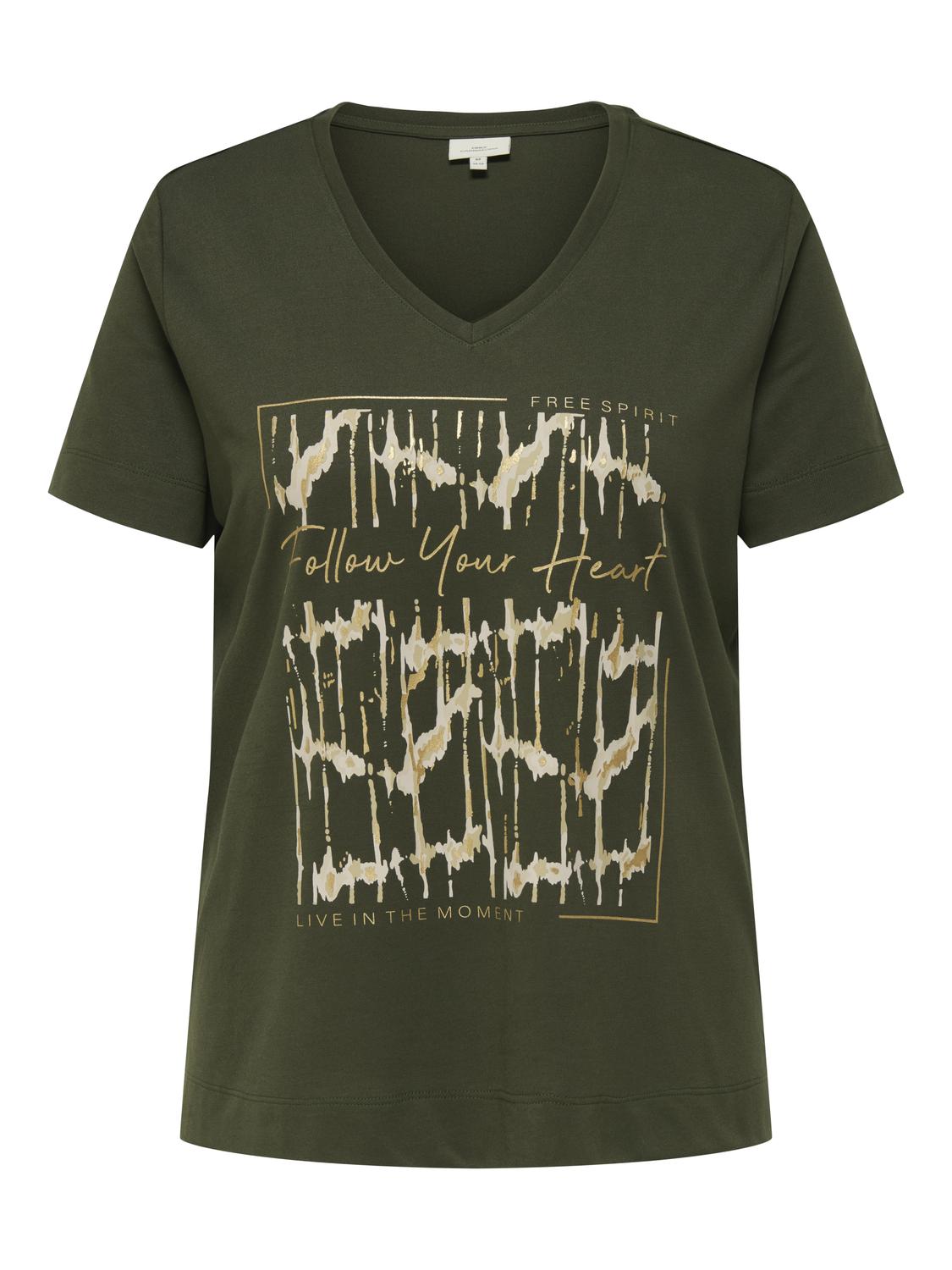 Carmakoma CARNICKY LIFE S/S V-NECK REG TEE JRS Groen - OAK Fashion Noordwolde