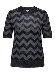 Carmakoma CARJILLO SS PATTERN O-NECK GLITTER KNT Zwart - OAK Fashion Noordwolde