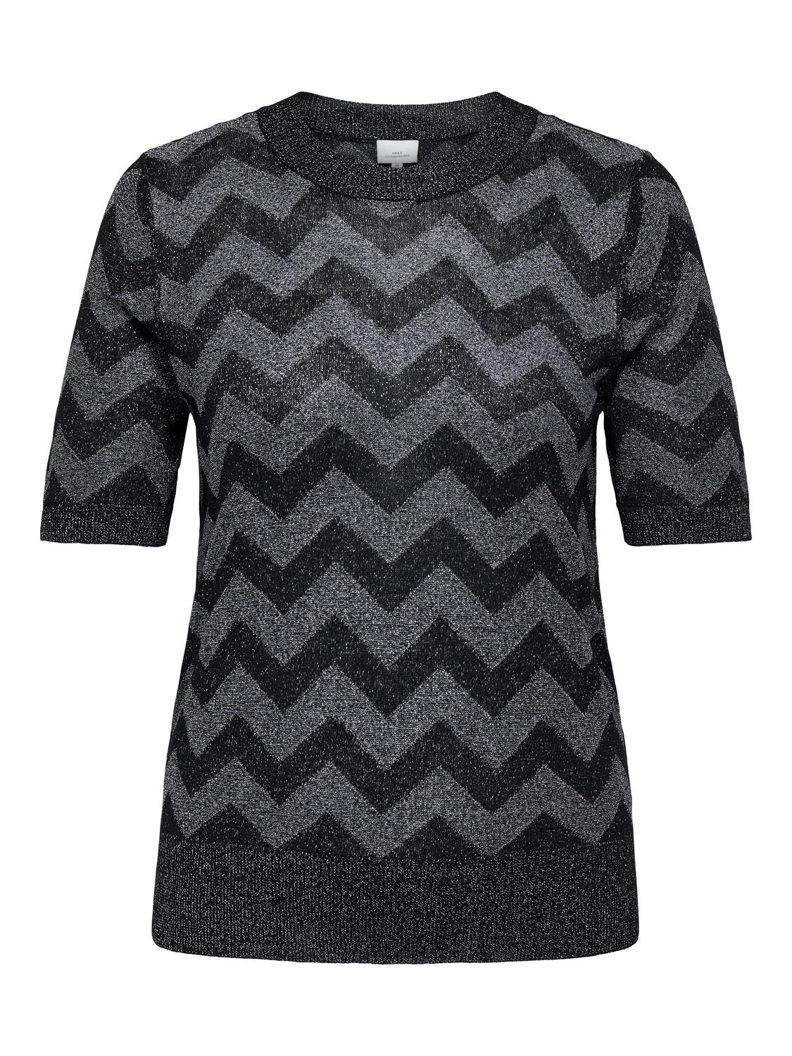 Carmakoma CARJILLO SS PATTERN O-NECK GLITTER KNT Zwart - OAK Fashion Noordwolde