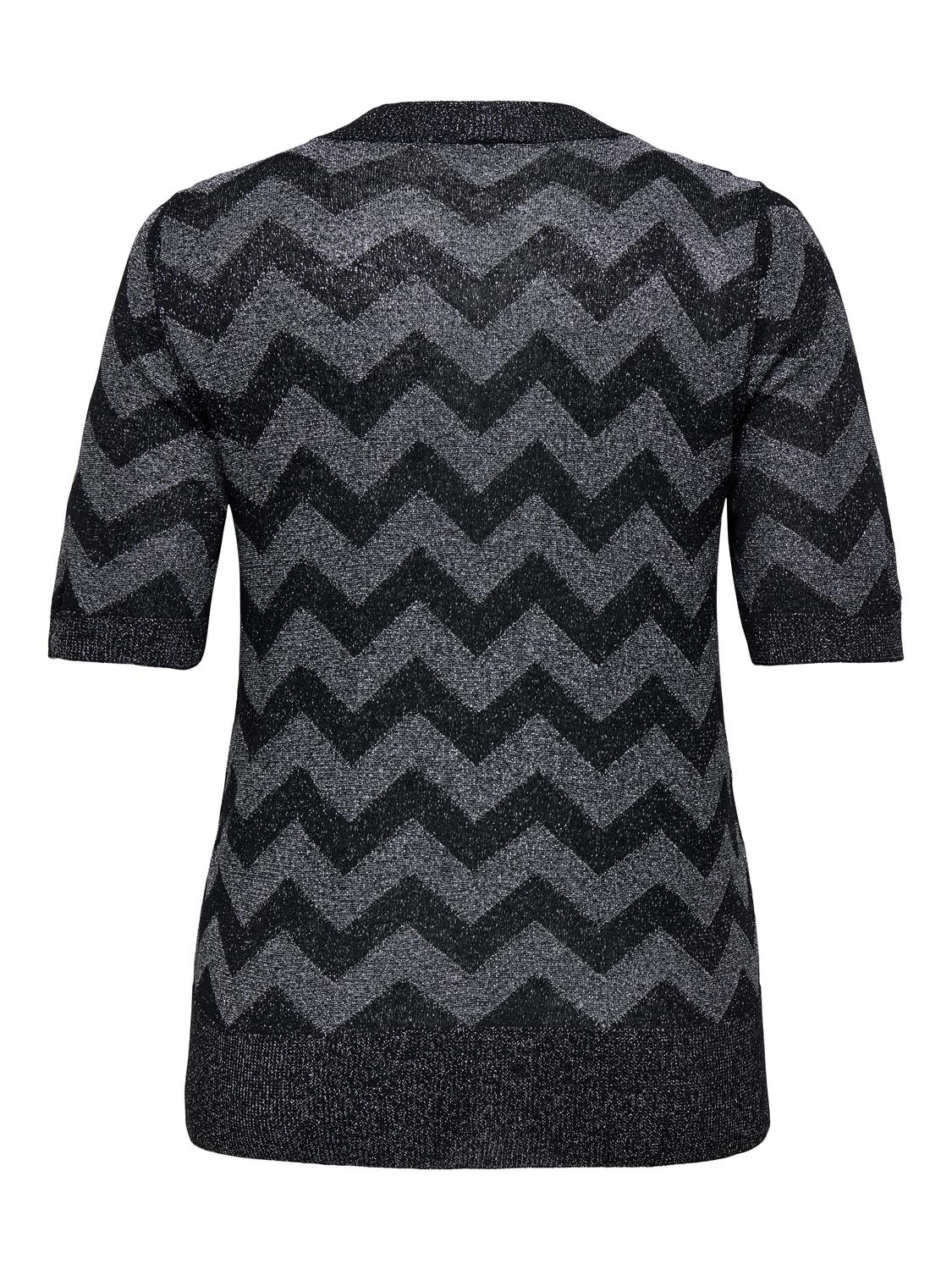 Carmakoma CARJILLO SS PATTERN O-NECK GLITTER KNT Zwart - OAK Fashion Noordwolde