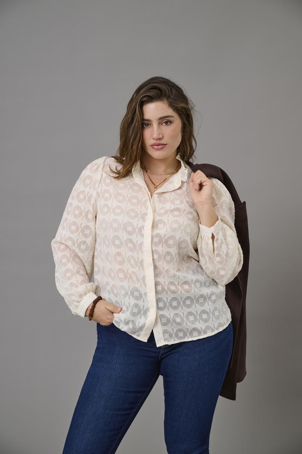 Carmakoma CARCHLOEY L/S SHIRT WVN Grijs - OAK Fashion Noordwolde