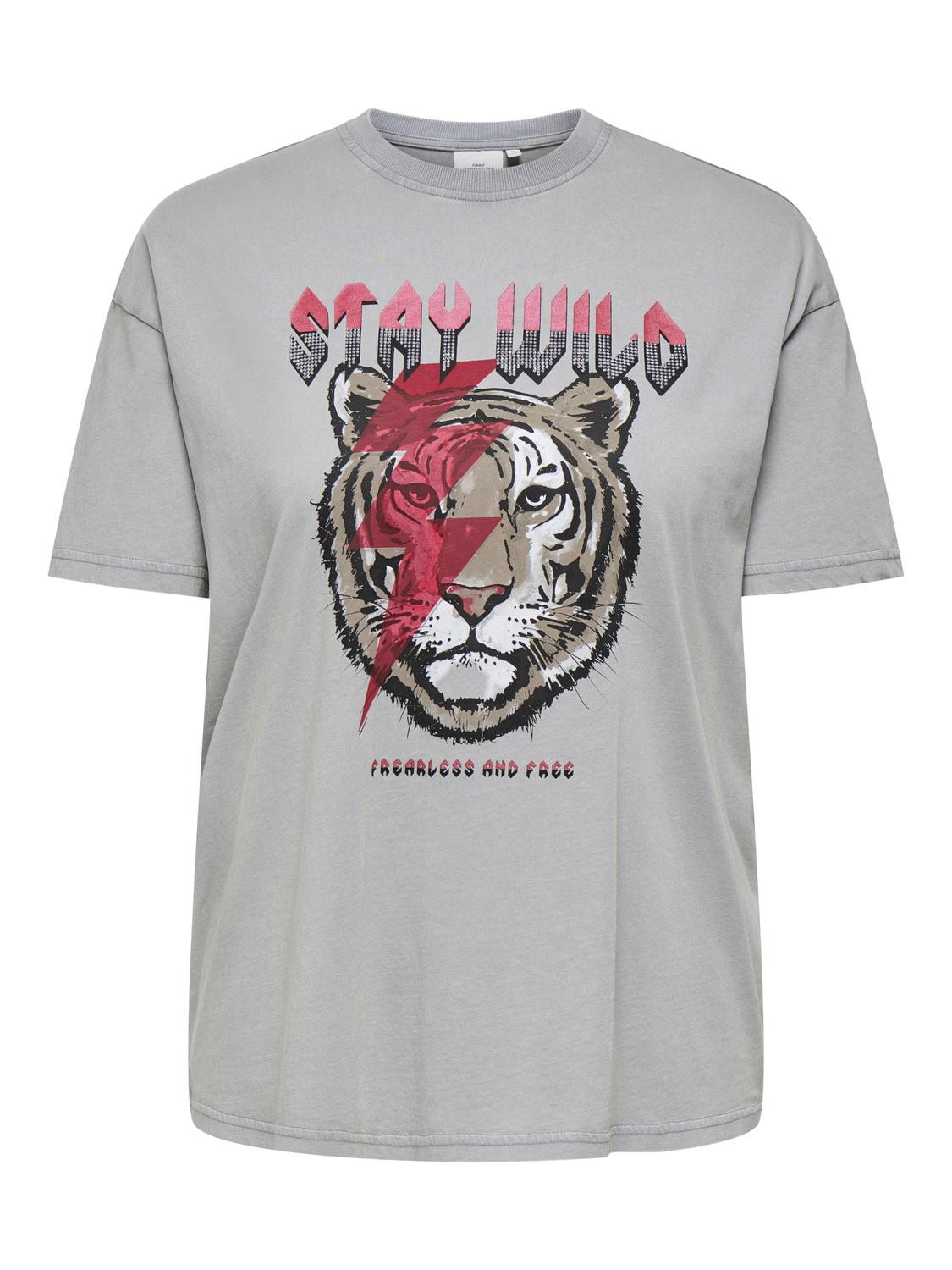 Carmakoma CARTICO LIFE SS RELAXED O-NECK TEE JRS Grijs - OAK Fashion Noordwolde