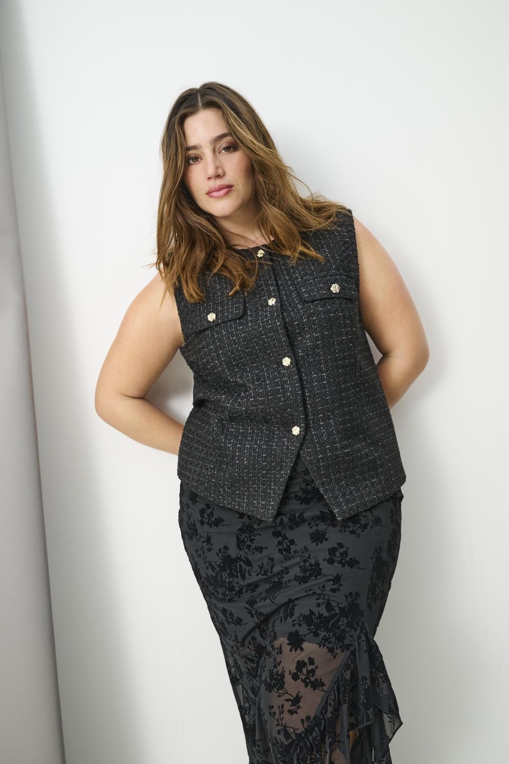 Carmakoma CARSHONA LIFE S/L BOUCLE WAISTCOAT Zwart - OAK Fashion Noordwolde