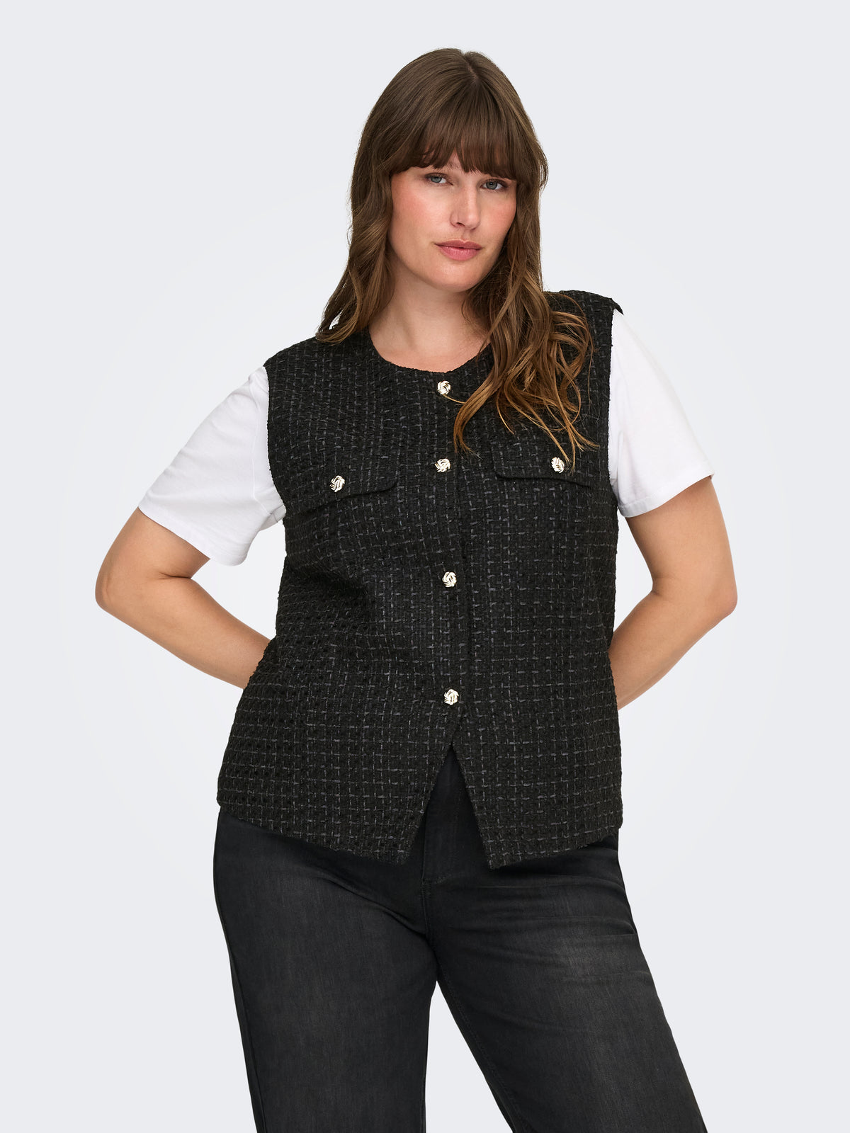 Carmakoma CARSHONA LIFE S/L BOUCLE WAISTCOAT Zwart - OAK Fashion Noordwolde