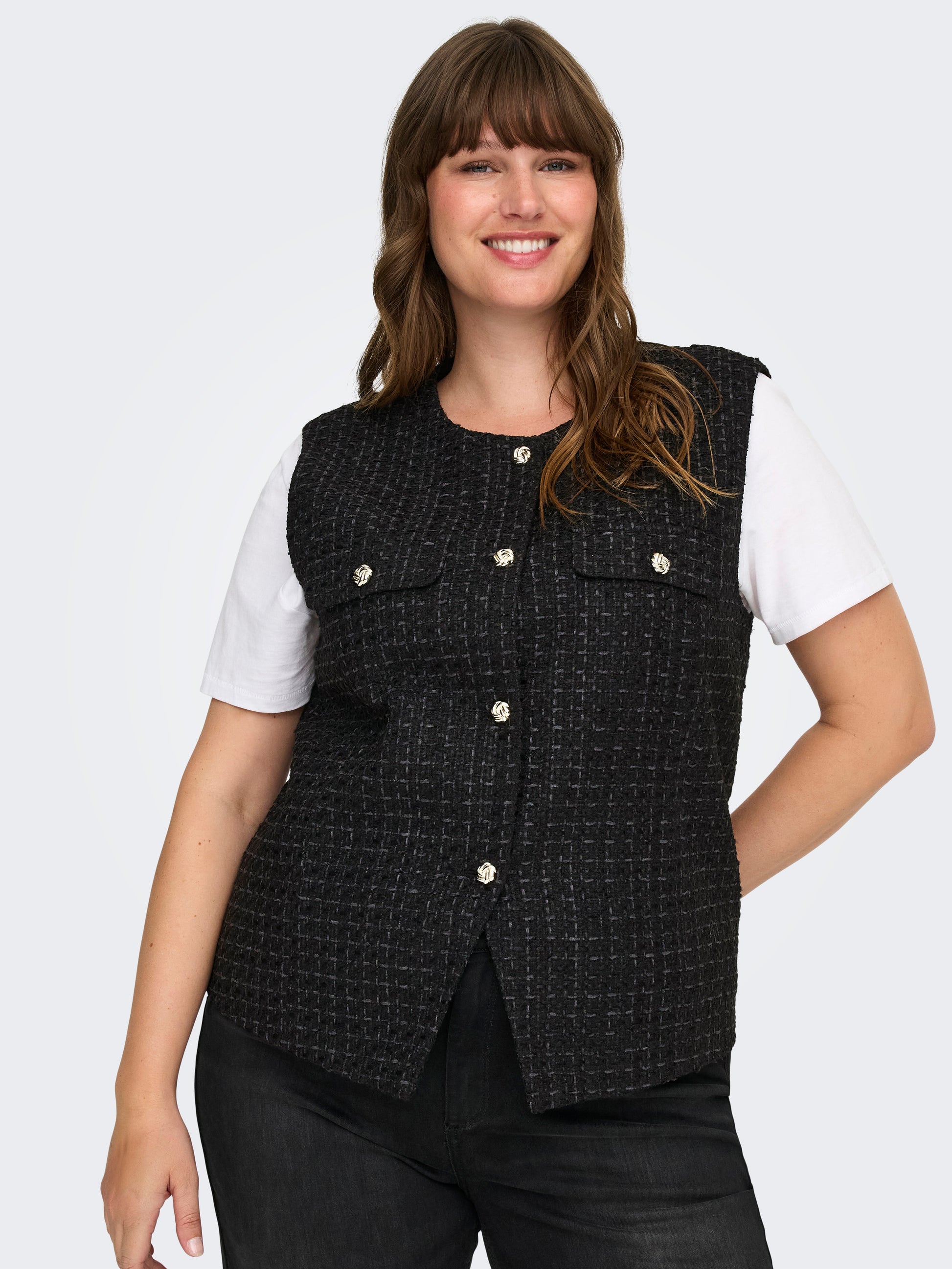 Carmakoma CARSHONA LIFE S/L BOUCLE WAISTCOAT Zwart - OAK Fashion Noordwolde