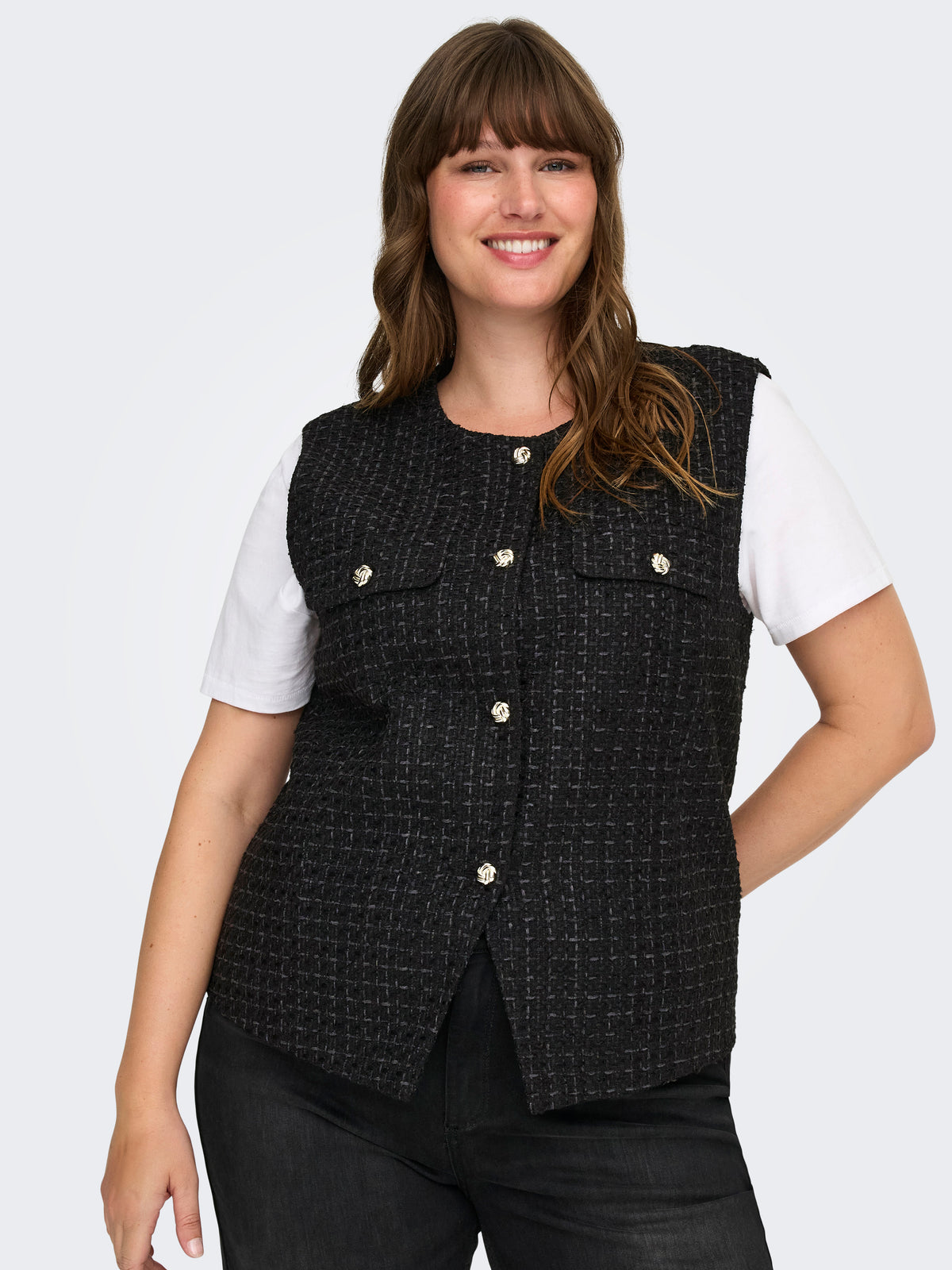 Carmakoma CARSHONA LIFE S/L BOUCLE WAISTCOAT Zwart - OAK Fashion Noordwolde