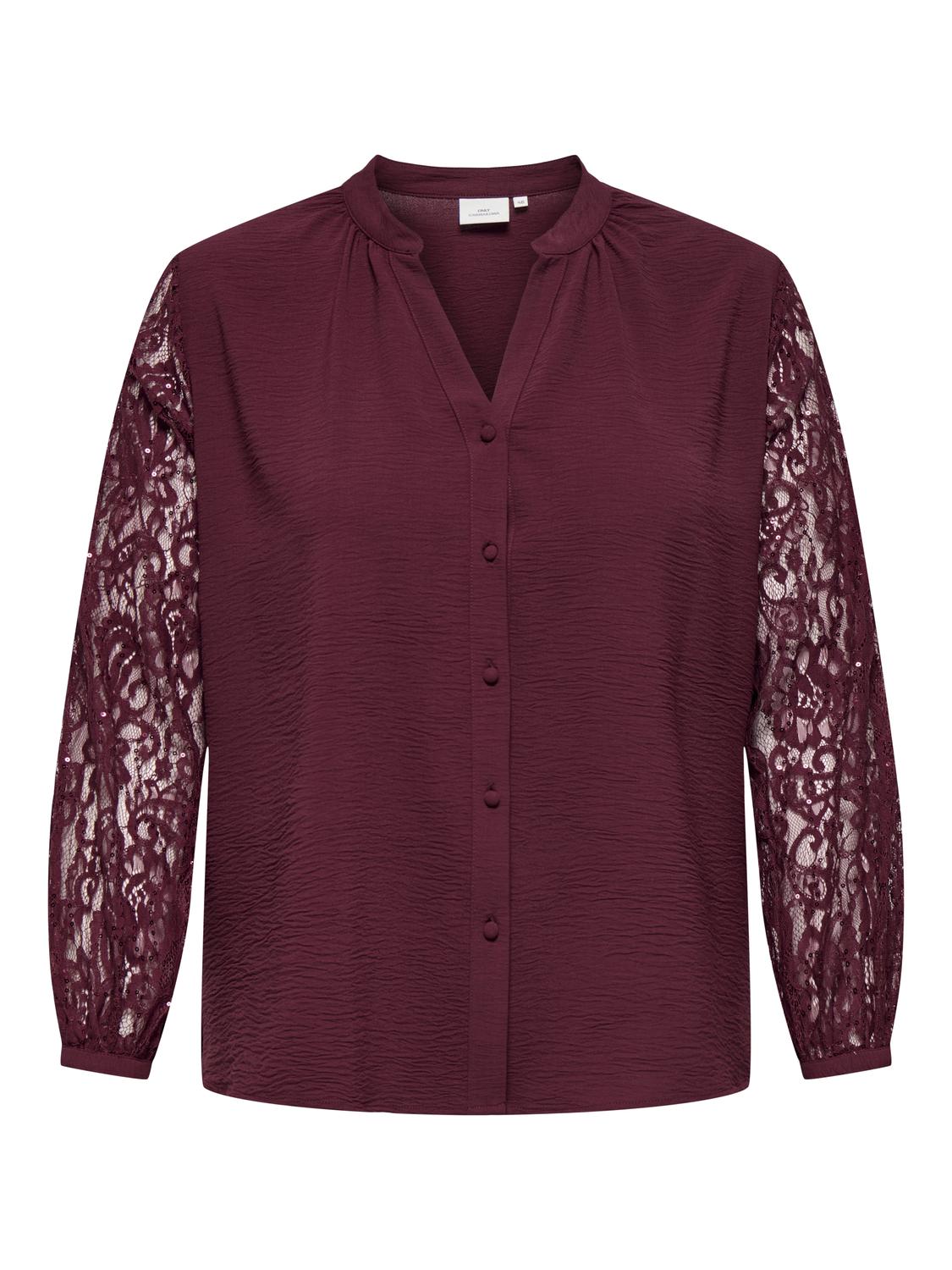 Carmakoma CARKAMMY LIFE LS V-NECK LACE SHIRT WVN Paars - OAK Fashion Noordwolde