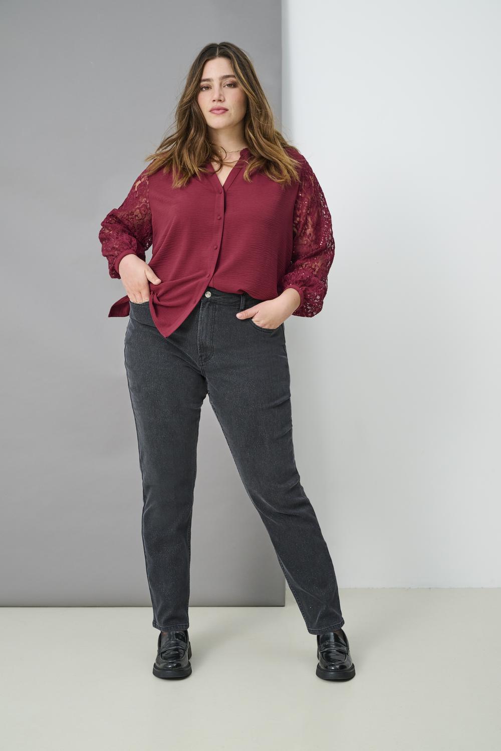 Carmakoma CARKAMMY LIFE LS V-NECK LACE SHIRT WVN Paars - OAK Fashion Noordwolde