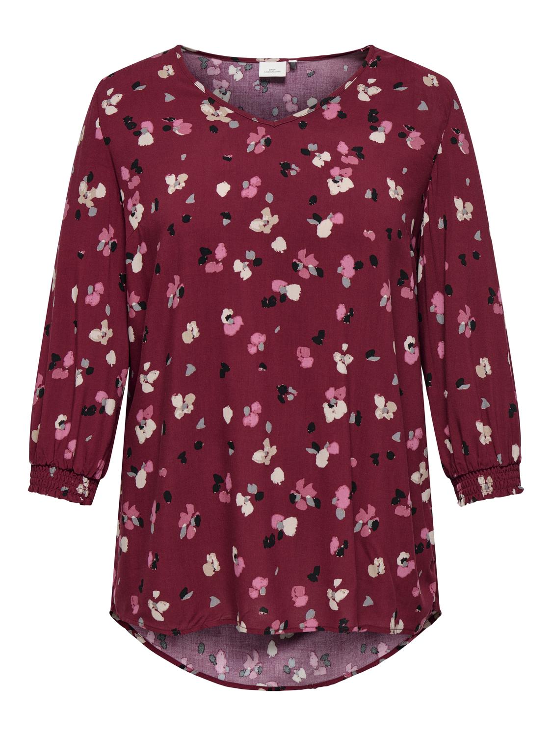 Carmakoma CARPETREA LIFE 3/4 V-NECK TOP AOP Paars - OAK Fashion Noordwolde