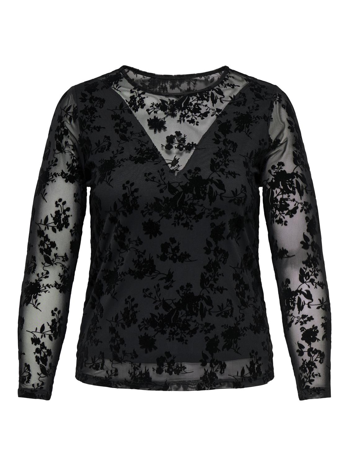 Carmakoma CARELODIE L/S O-NECK BLOUSE JRS Zwart - OAK Fashion Noordwolde