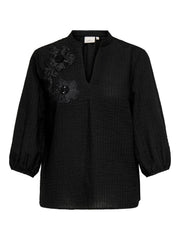 Carmakoma CARLYNE LIFE 3/4 V-NECK TOP WVN Zwart - OAK Fashion Noordwolde