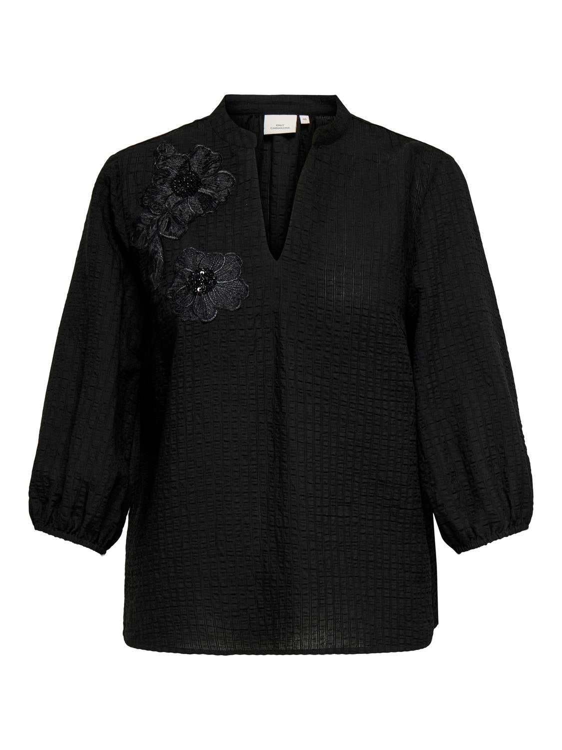 Carmakoma CARLYNE LIFE 3/4 V-NECK TOP WVN Zwart - OAK Fashion Noordwolde