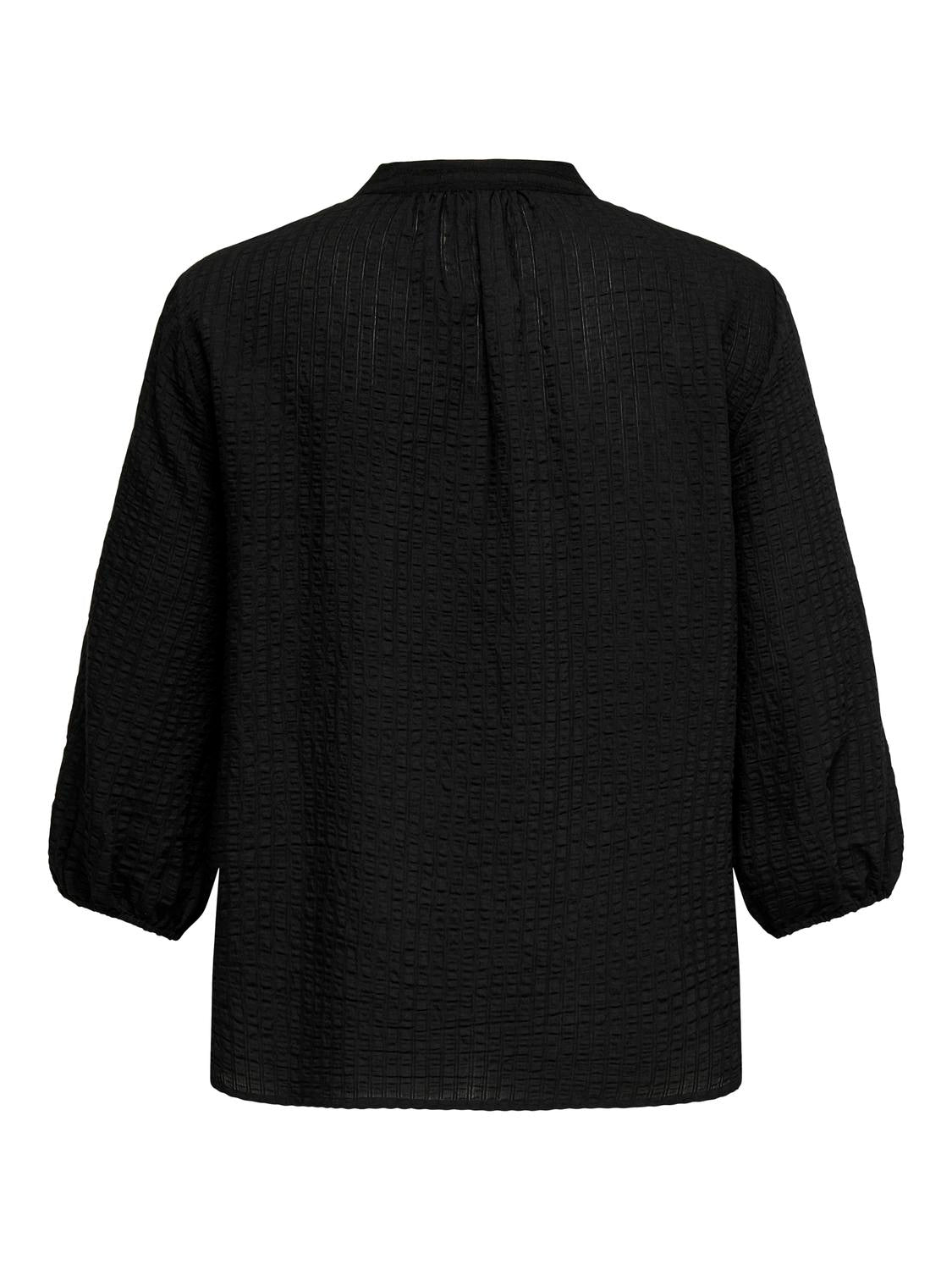 Carmakoma CARLYNE LIFE 3/4 V-NECK TOP WVN Zwart - OAK Fashion Noordwolde