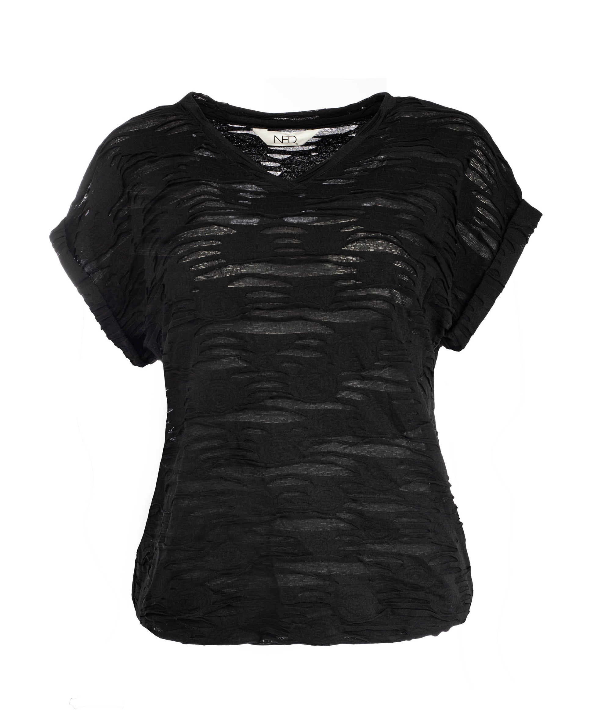 NED Evans SS Cut-out Structure Tricot Zwart - OAK Fashion Noordwolde