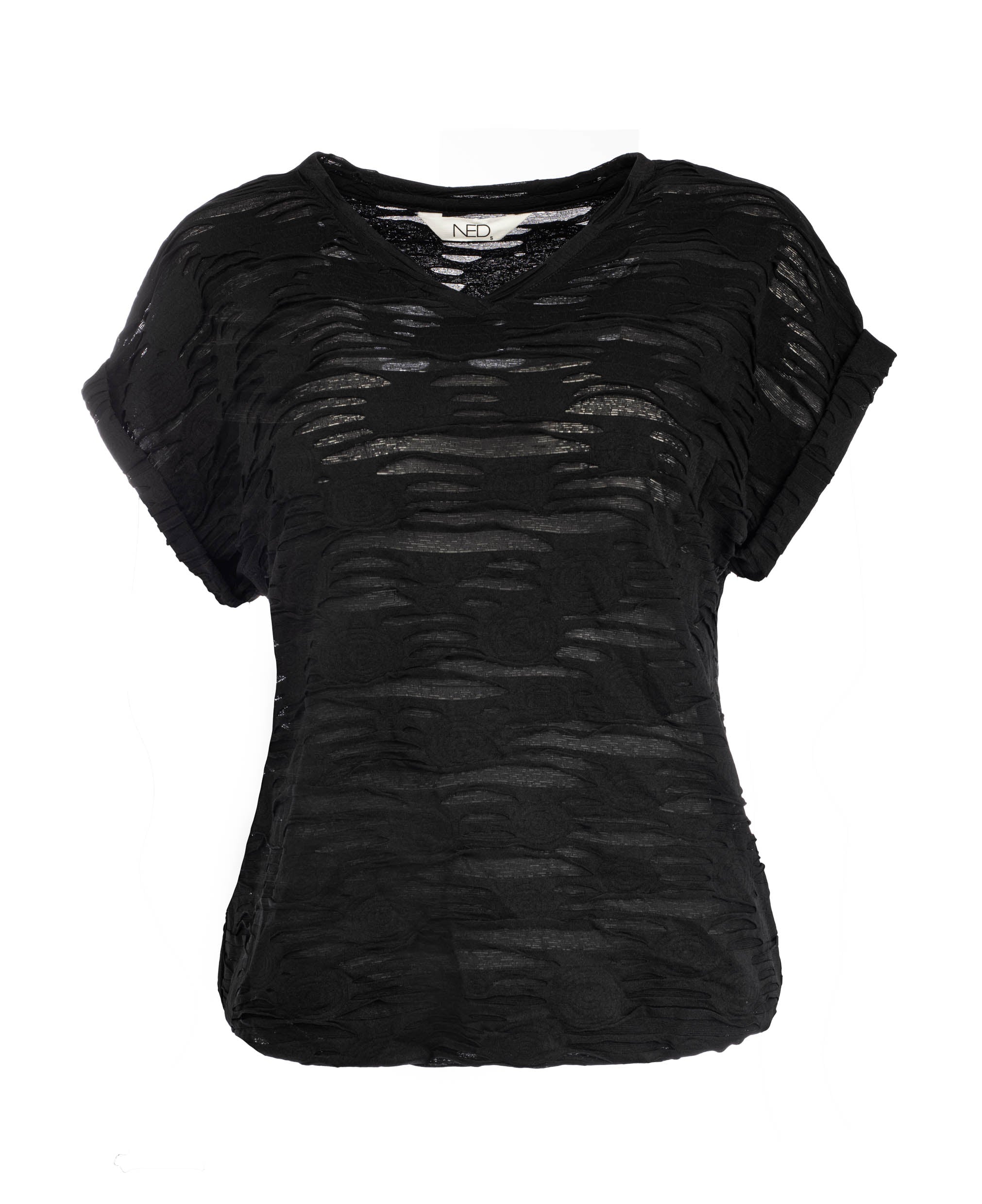 NED Evans SS Cut-out Structure Tricot Zwart - OAK Fashion Noordwolde