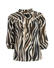 NED Bobin 3/4 Brown Zebra Print Woven Bruin - OAK Fashion Noordwolde