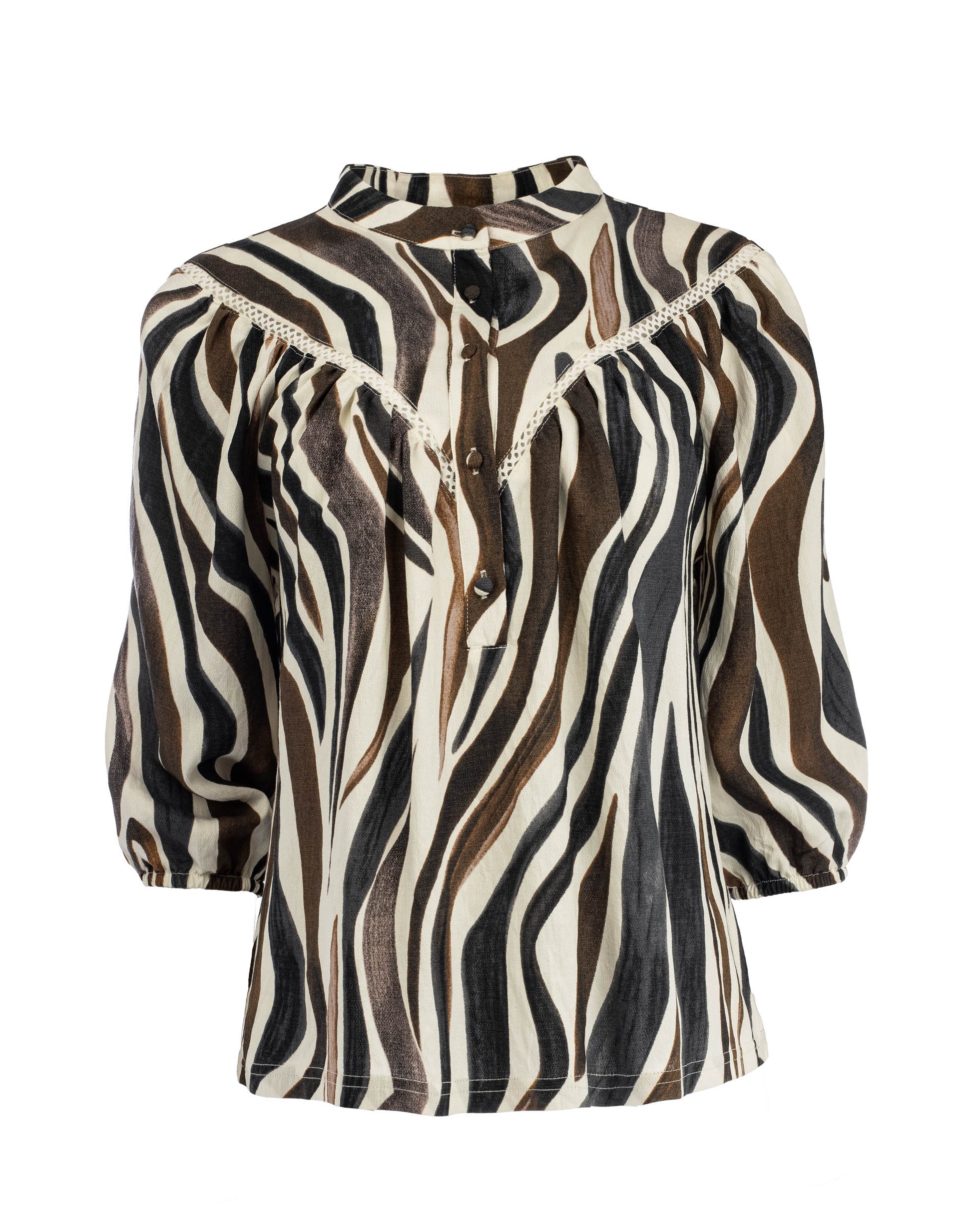 NED Bobin 3/4 Brown Zebra Print Woven Bruin - OAK Fashion Noordwolde