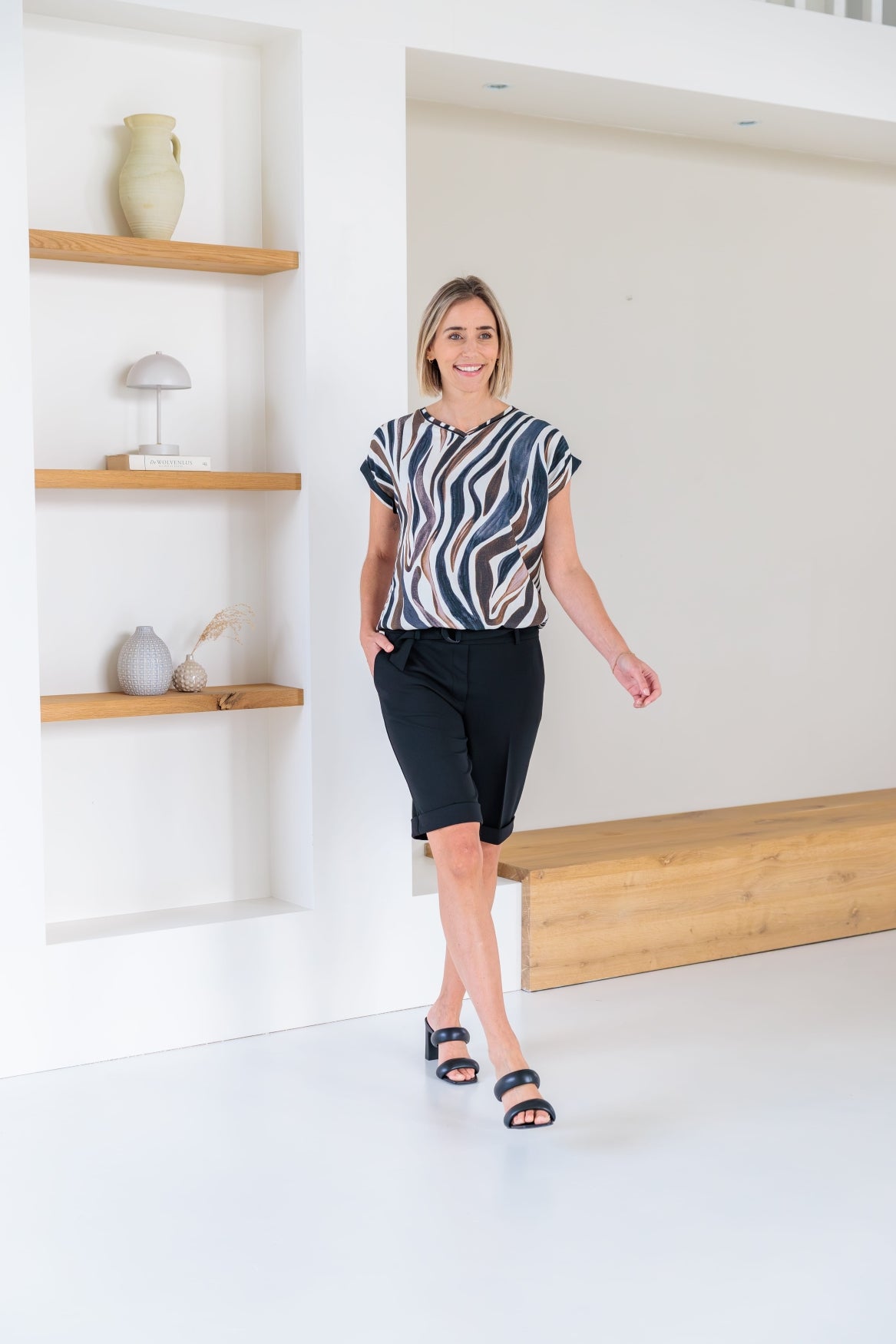 NED Nox Brown Zebra Print Woven Bruin - OAK Fashion Noordwolde