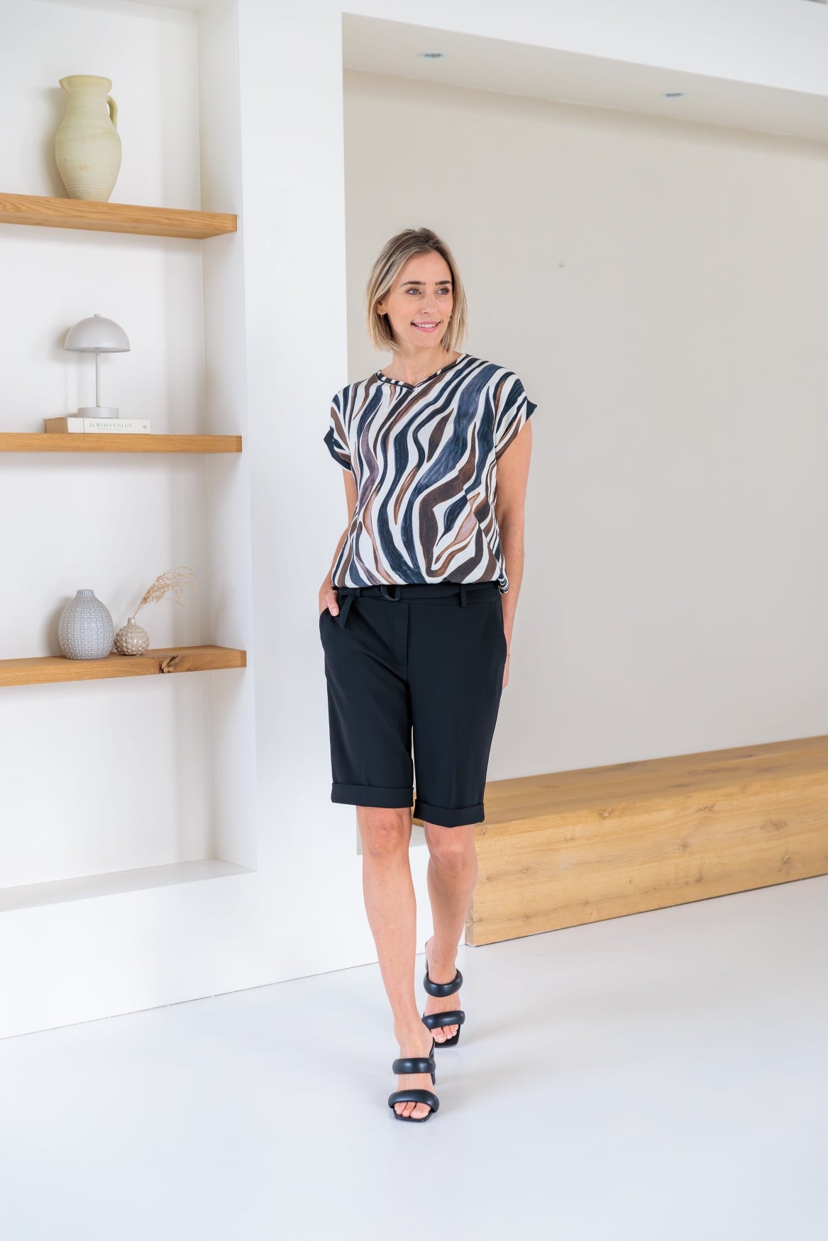 NED Nox Brown Zebra Print Woven Bruin - OAK Fashion Noordwolde