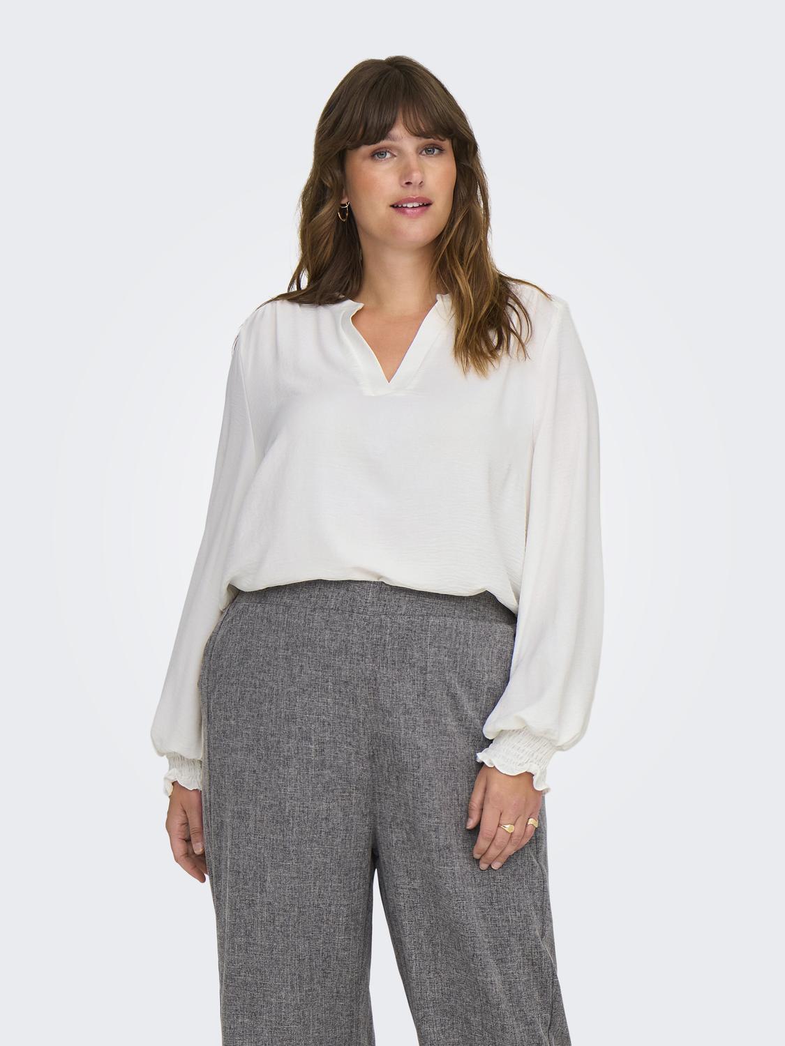 Carmakoma CARMETTA LIFE V-NECK LS TOP WVN NOOS Wit - OAK Fashion Noordwolde