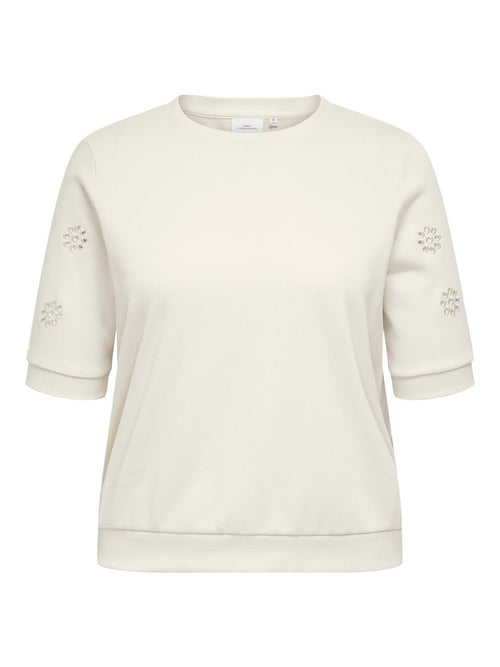 Carmakoma CARBROOKE S/S O-NECK DETAIL SWT JRS Grijs - OAK Fashion Noordwolde