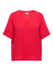 Carmakoma CARANNA LIFE S/S V-NECK BLOUSE JRS Rood - OAK Fashion Noordwolde